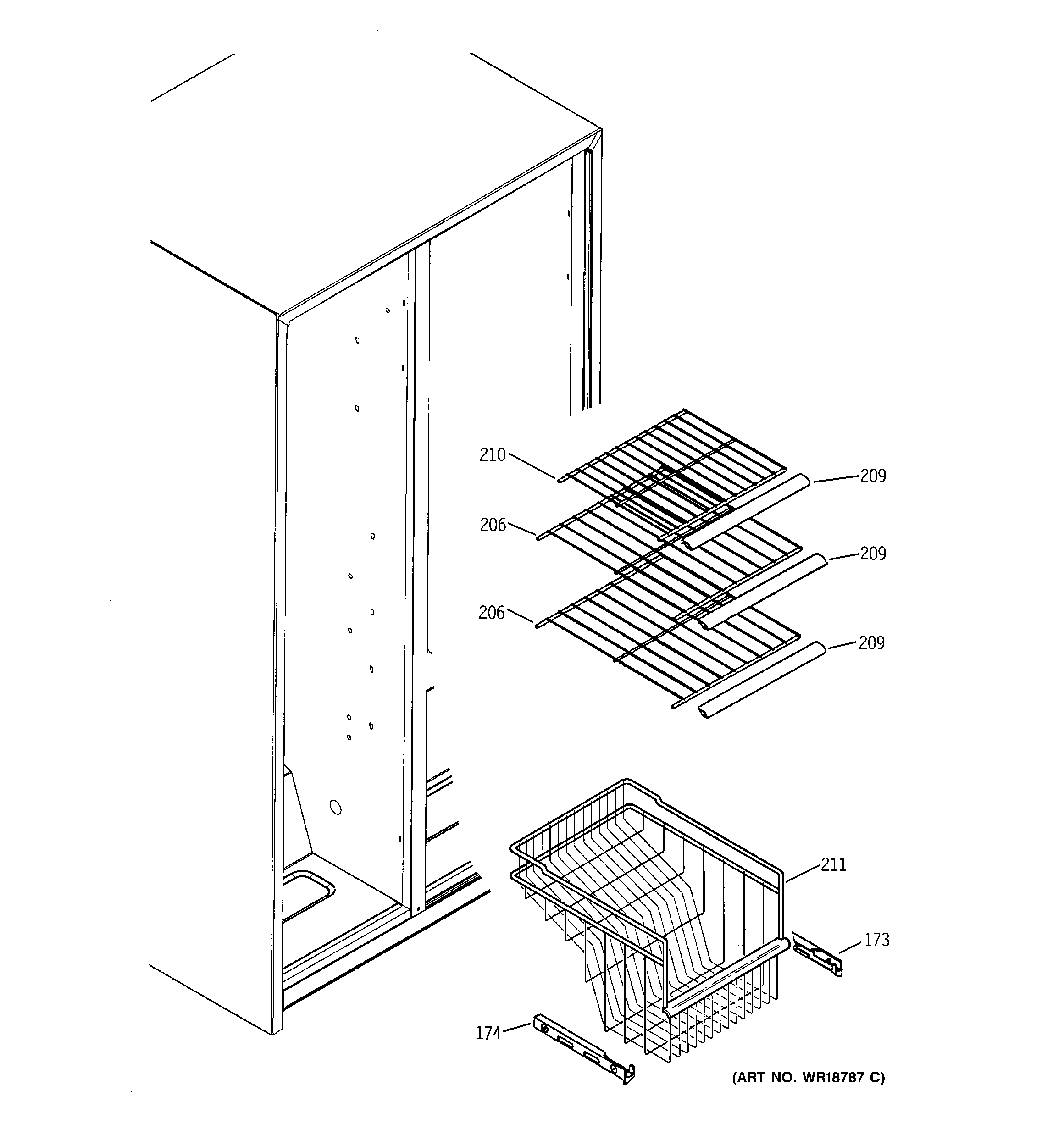GE GSS22QFMBWW freezer shelves diagram