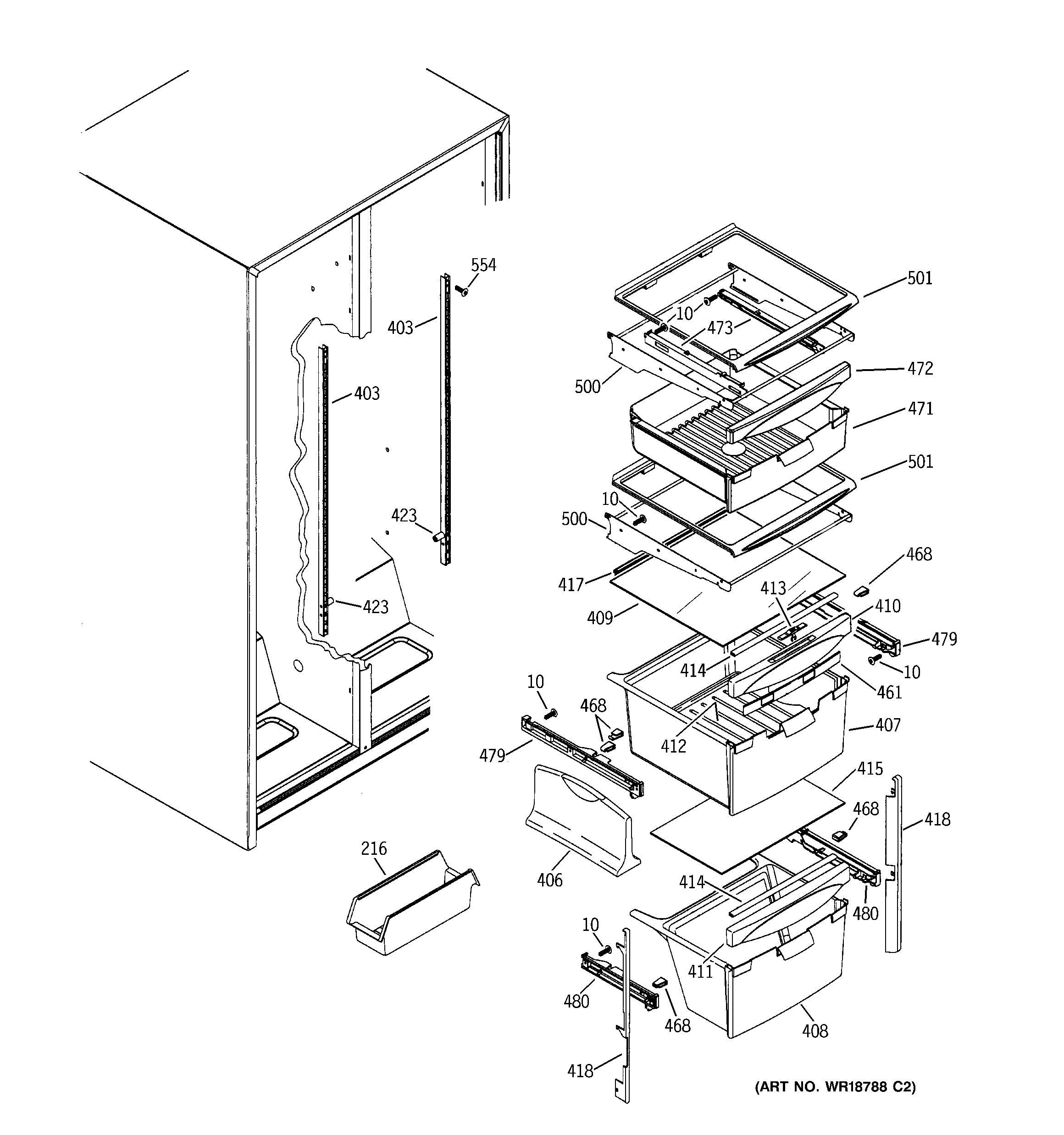 GE GSS22QFMBWW fresh food shelves diagram