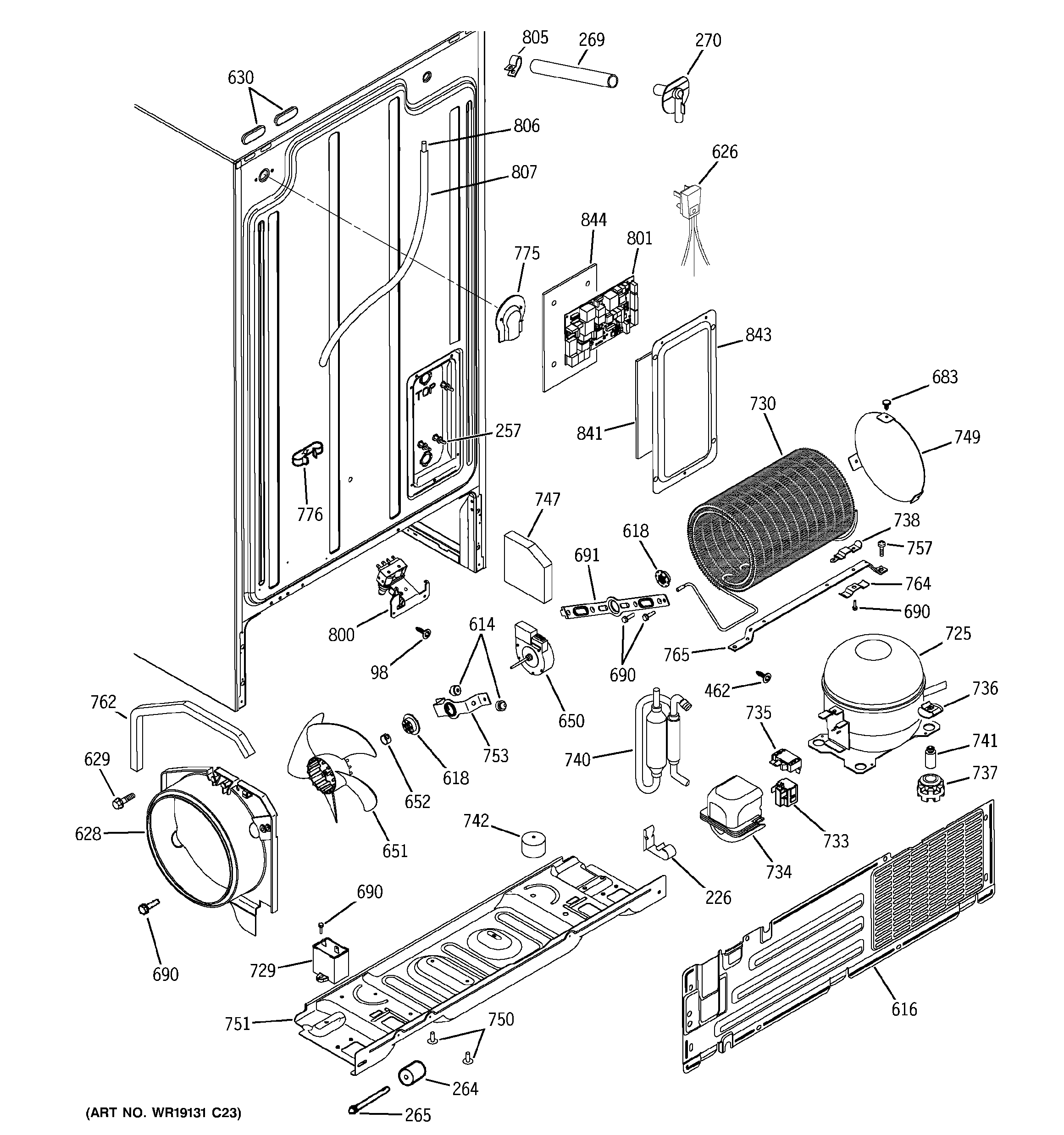 GE GSS22QFMDWW sealed system & mother board diagram