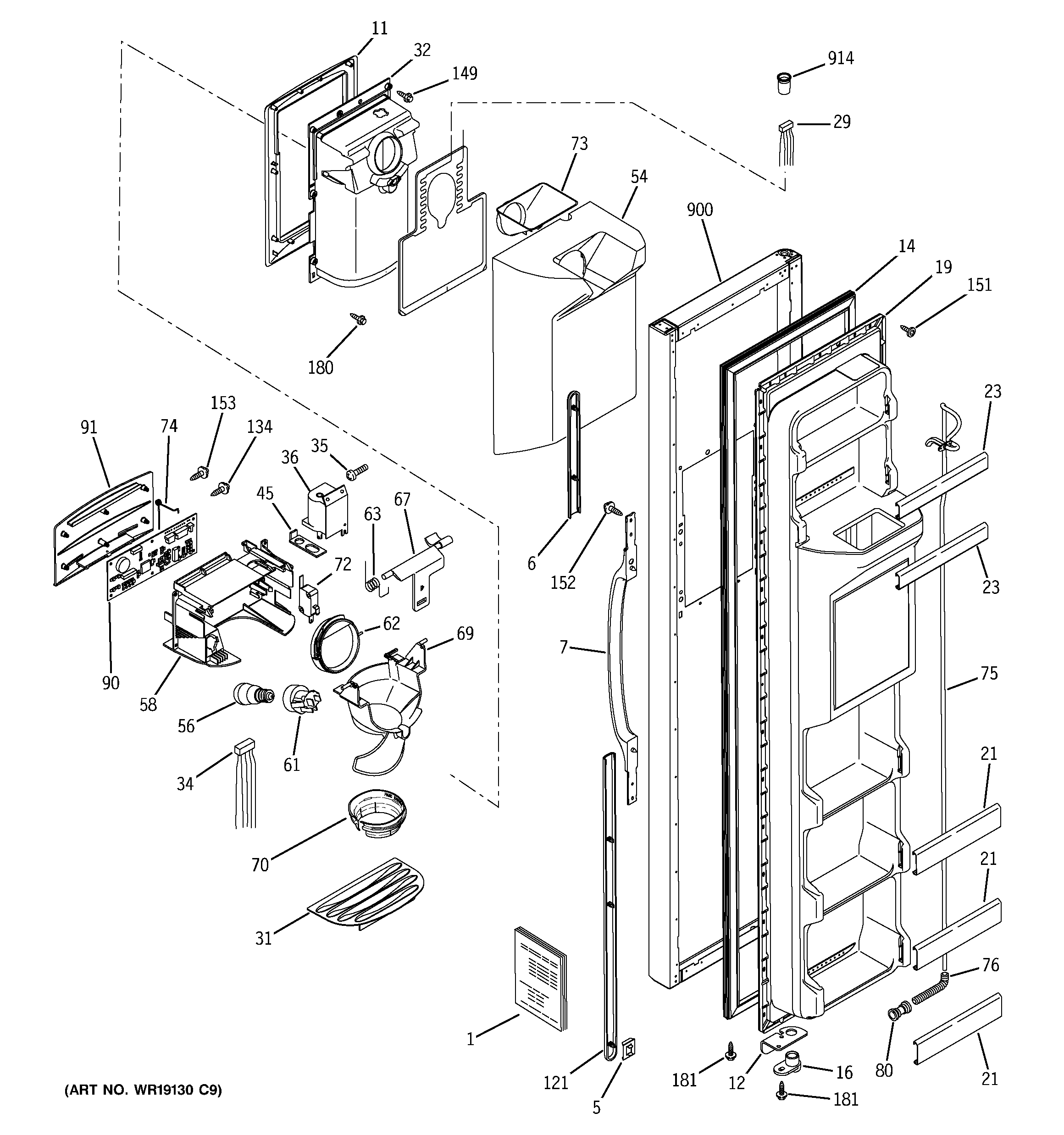 GE GSS22QGMCBB freezer door diagram