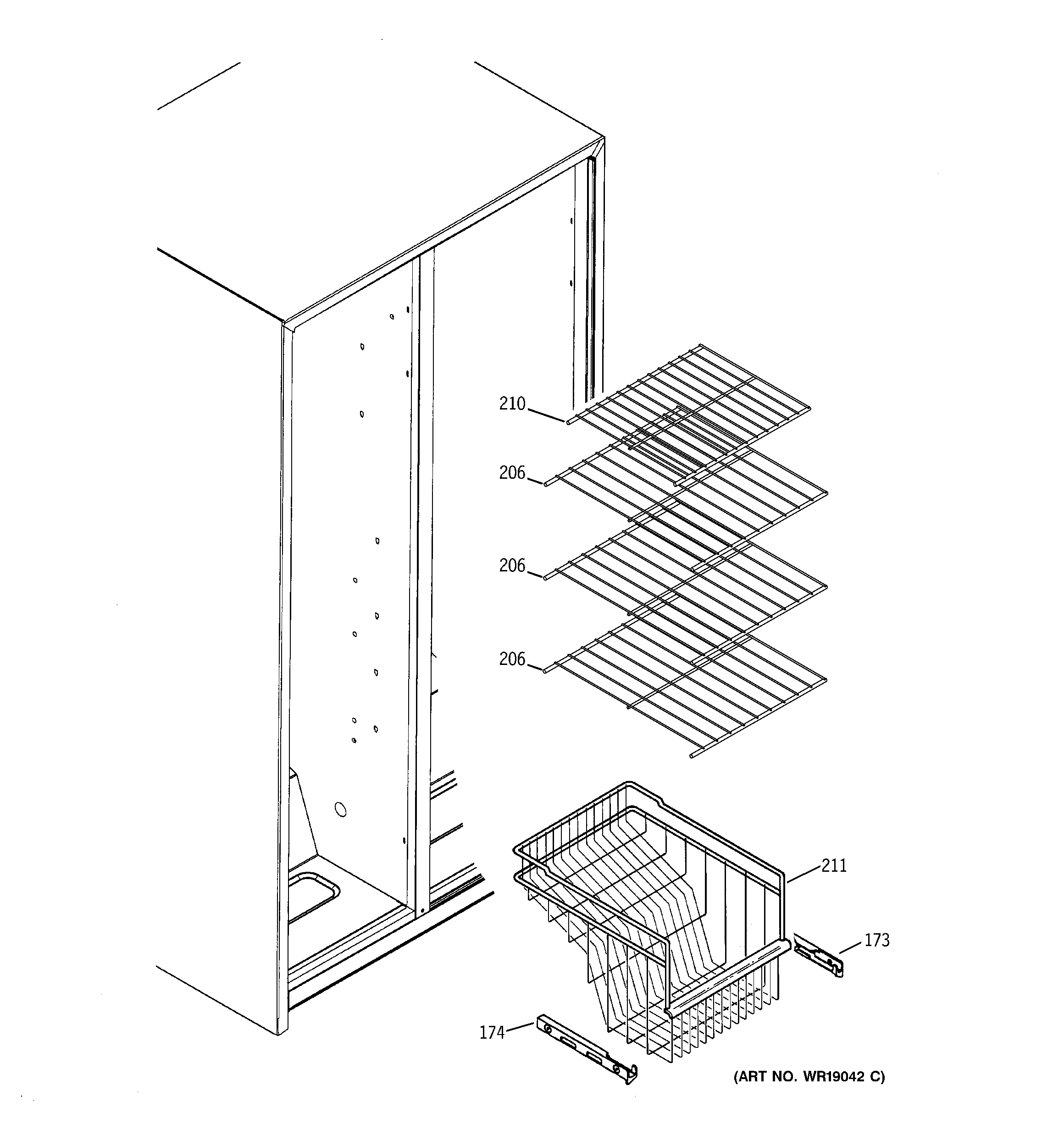 GE GSS22QGMCBB freezer shelves diagram