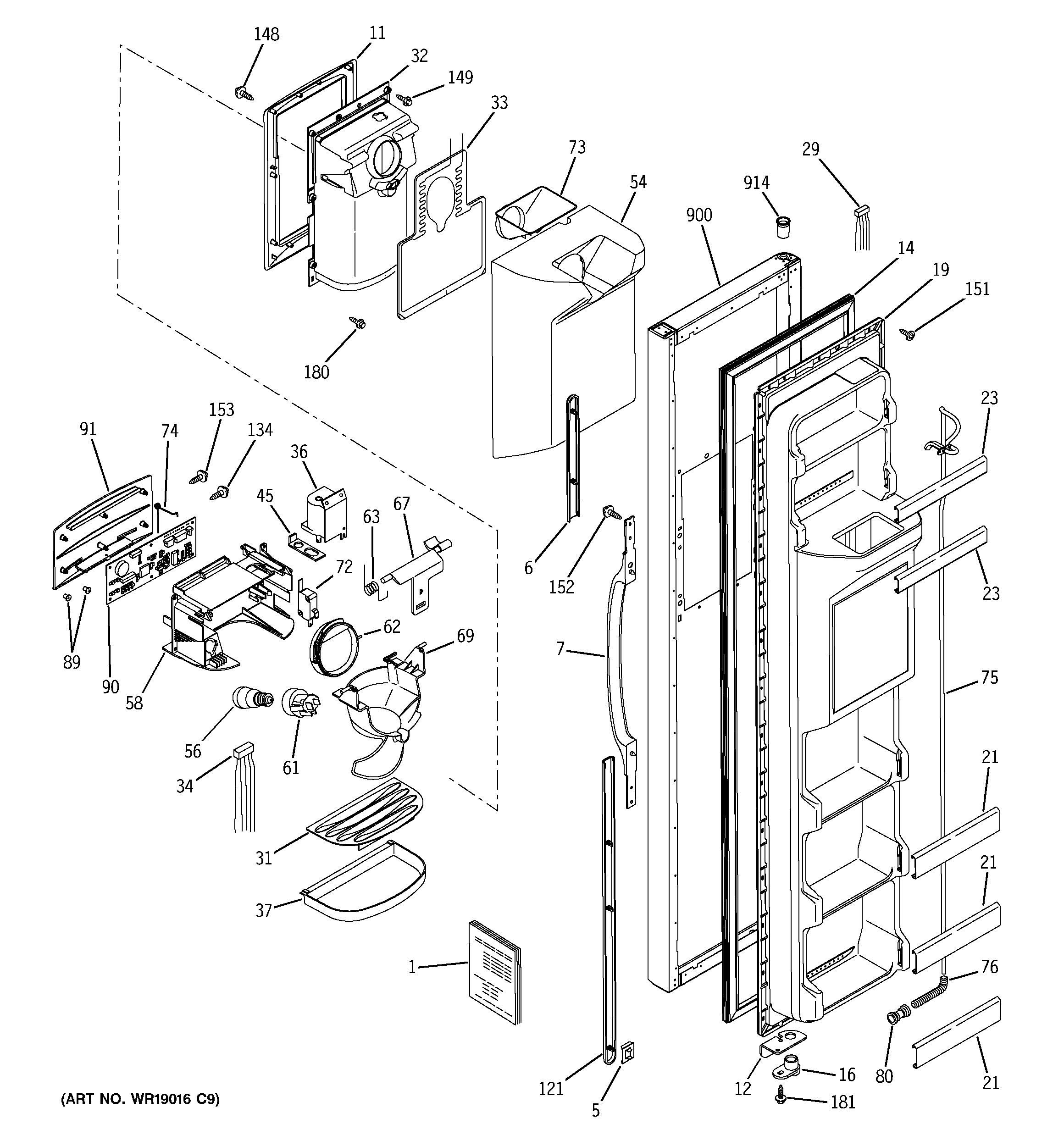 GE GST22JEMCWW freezer door diagram