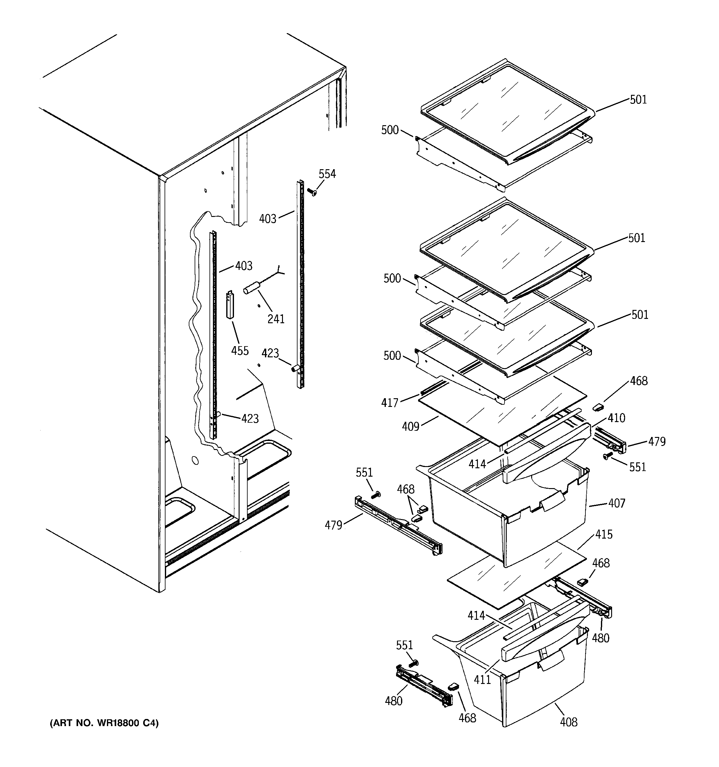 GE GSS22JEMABB fresh food shelves diagram