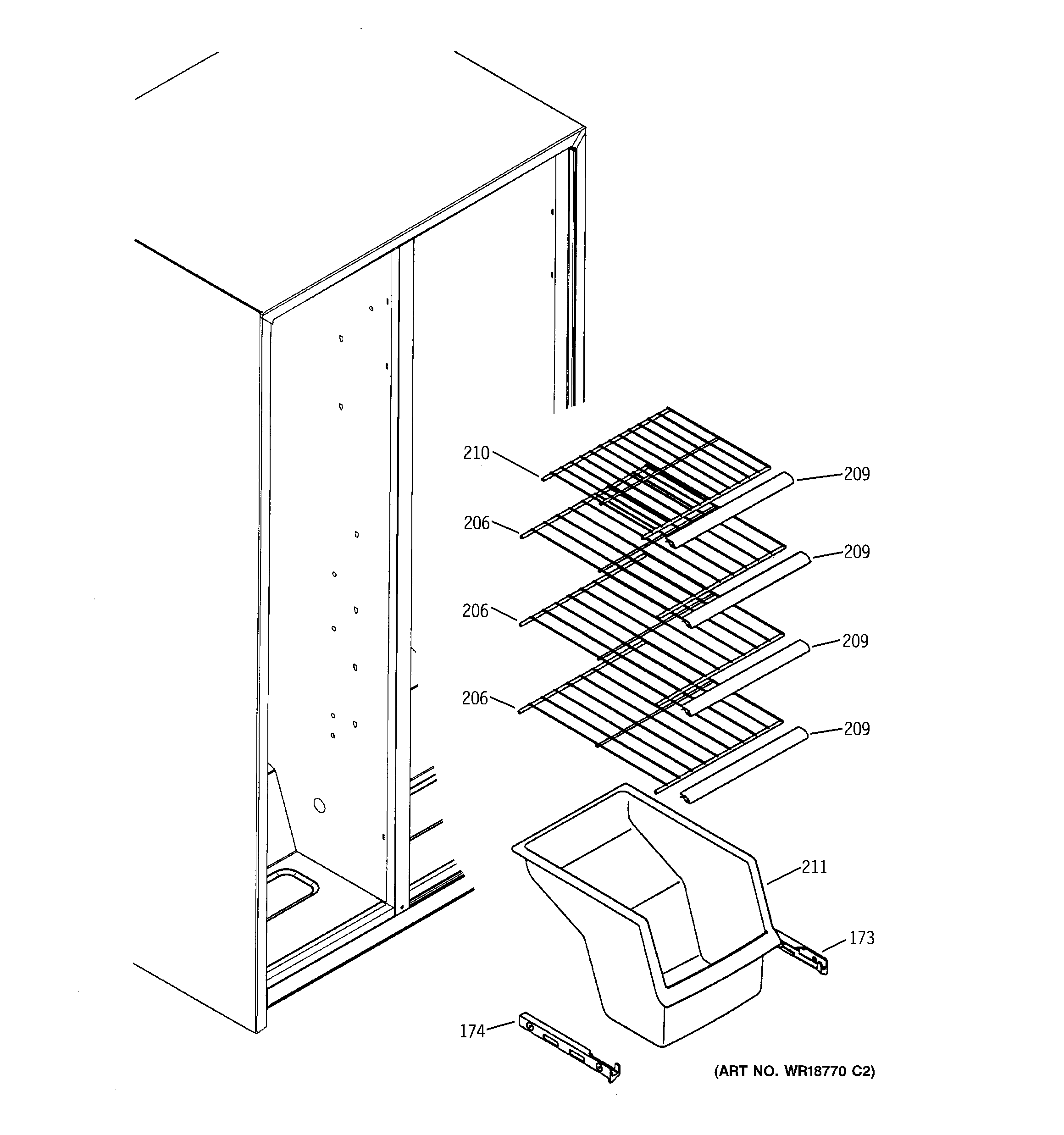 GE GSS22JEMBBB freezer shelves diagram