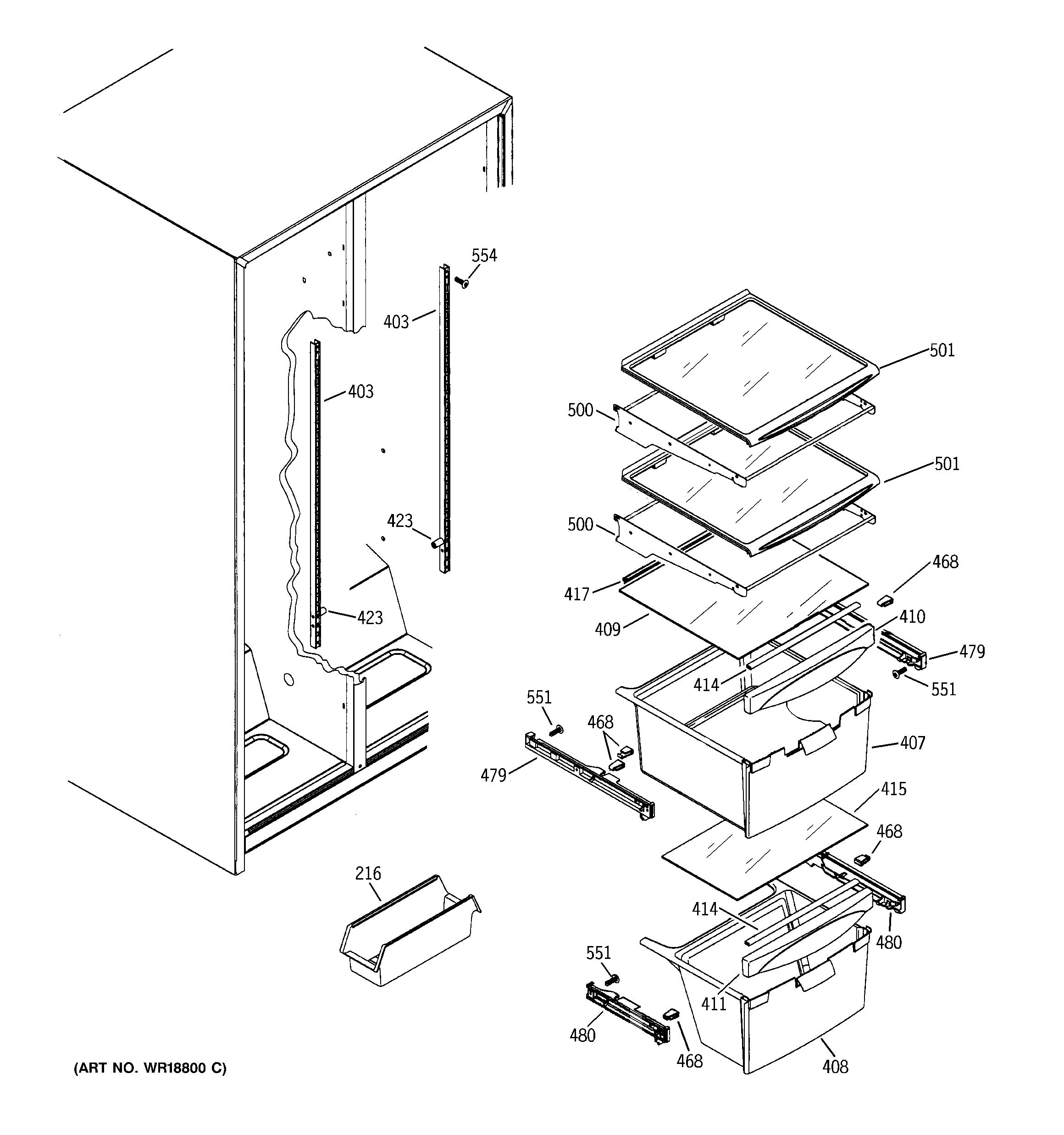 GE GSS22JEMBBB fresh food shelves diagram