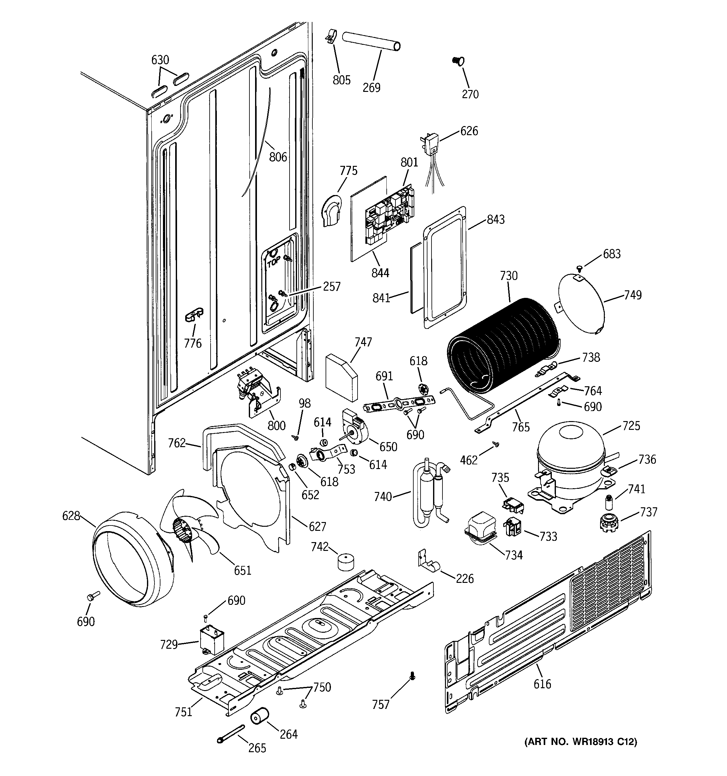 GE GSS22VGMCWW sealed system & mother board diagram