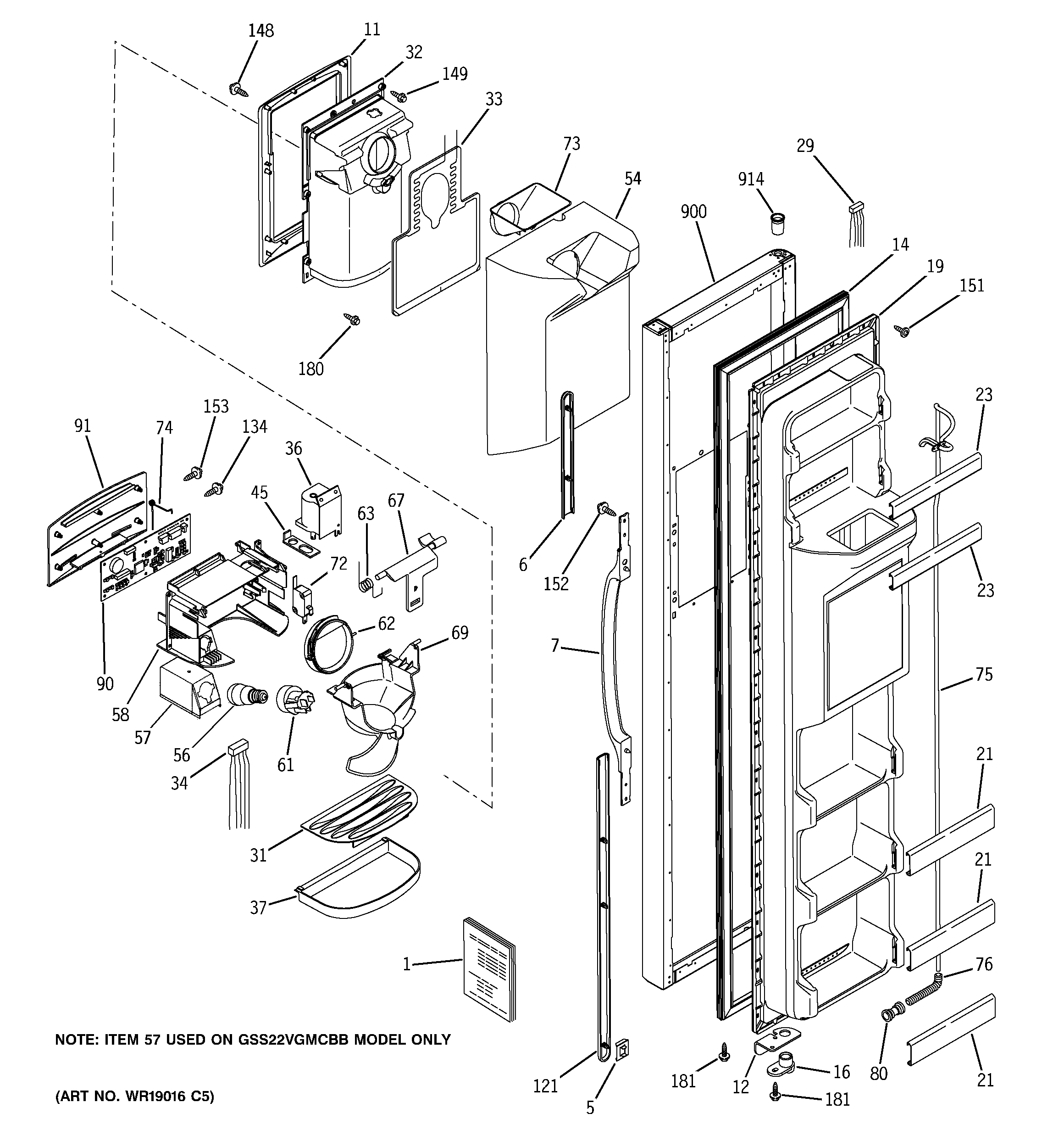 GE GSS22VGMCWW freezer door diagram