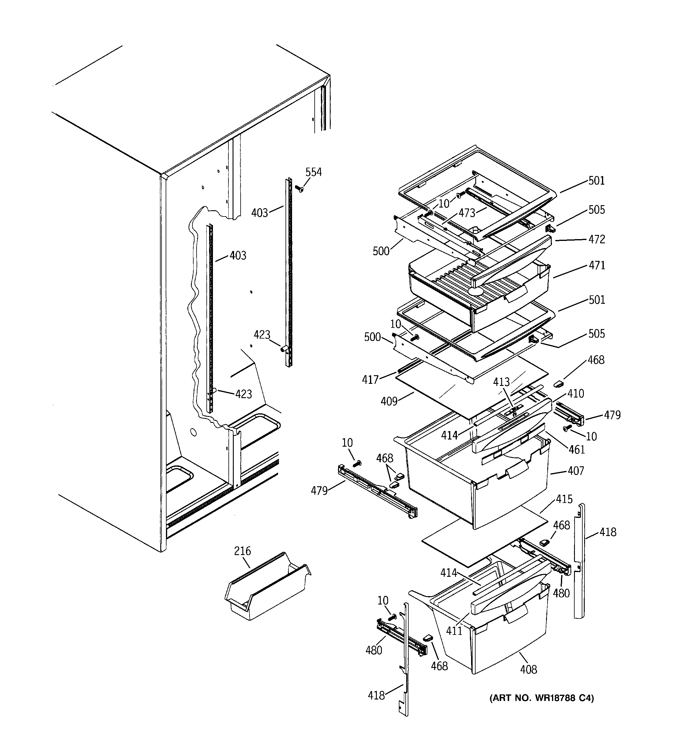 GE GSS22WGMABB fresh food shelves diagram