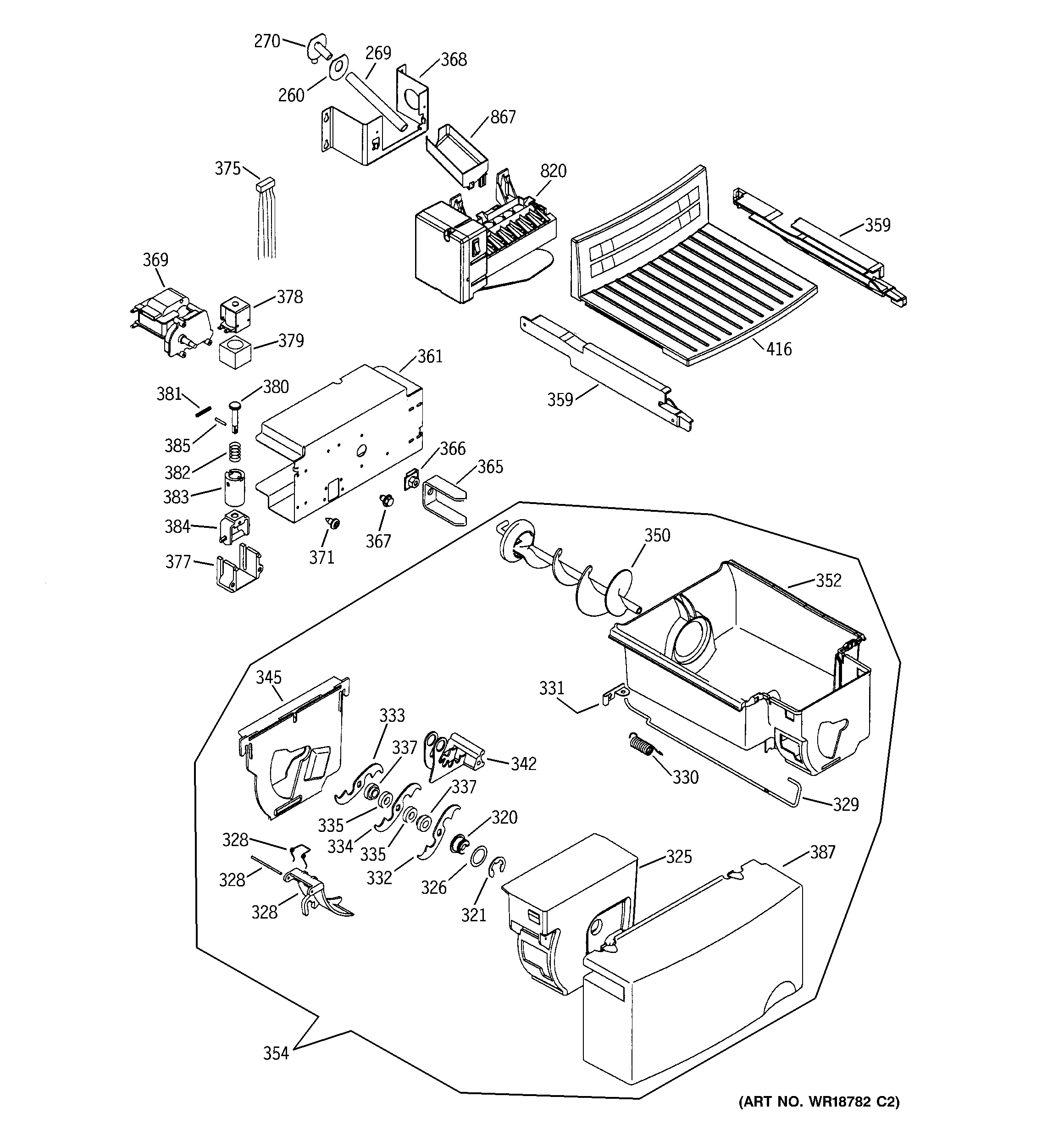 GE GSS22WGMBBB ice maker & dispenser diagram