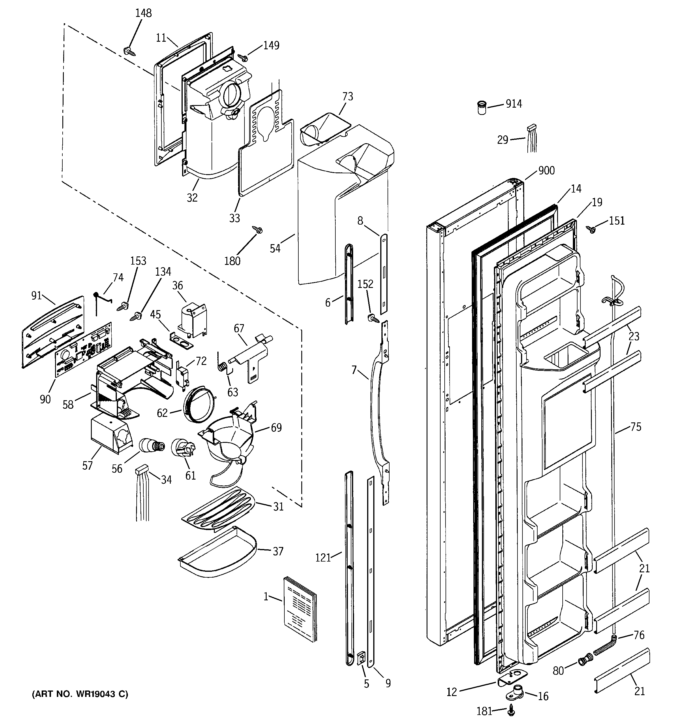 GE GSS22WGMCBB freezer door diagram