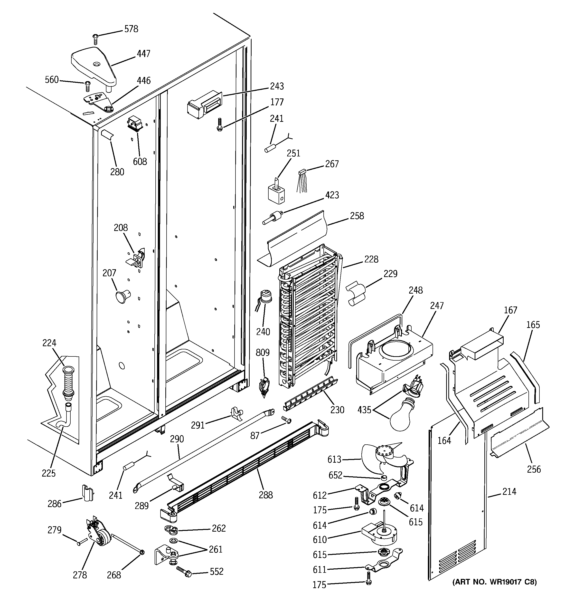 GE GSS22WGMCBB freezer section diagram
