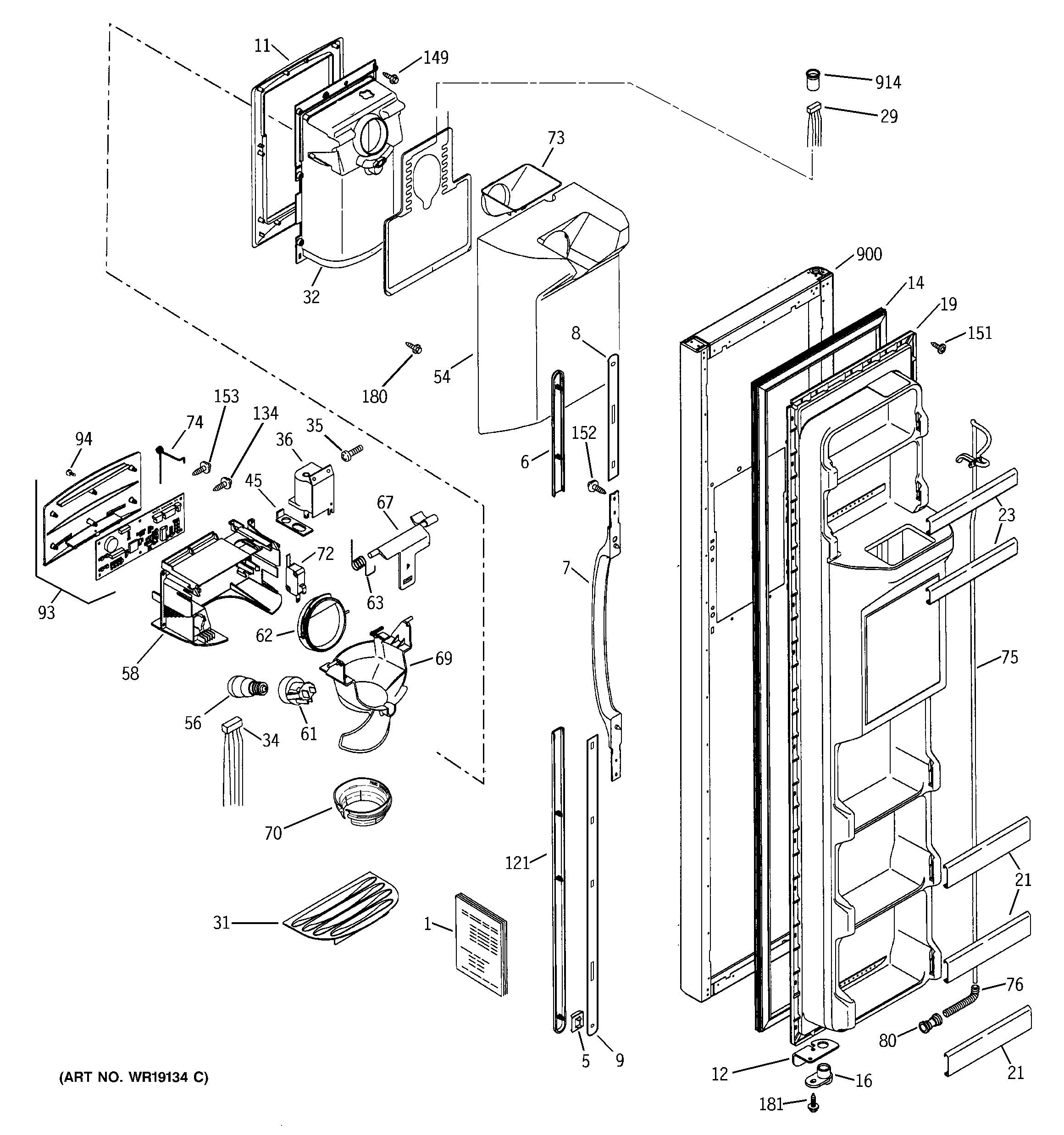GE GSS22WGMDWW freezer door diagram