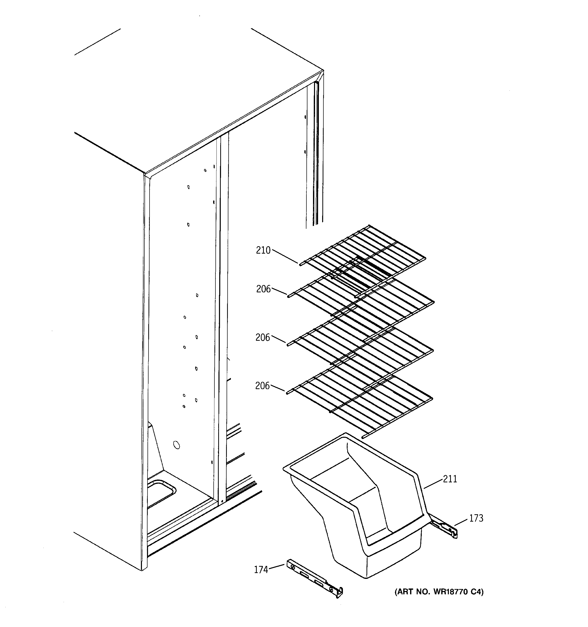 GE GSS25JEMABB freezer shelves diagram