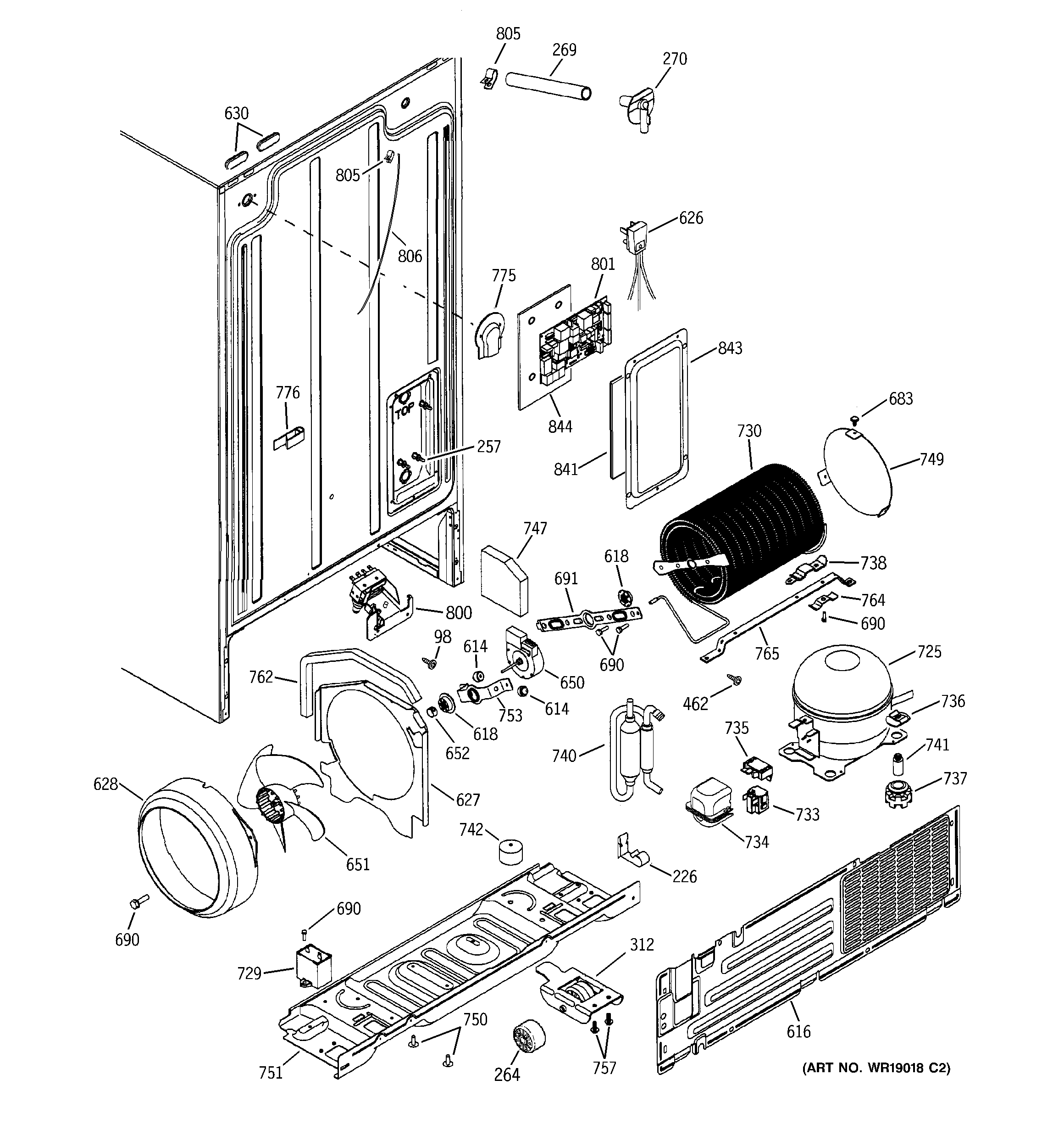 GE GSS25KGMCCC sealed system & mother board diagram