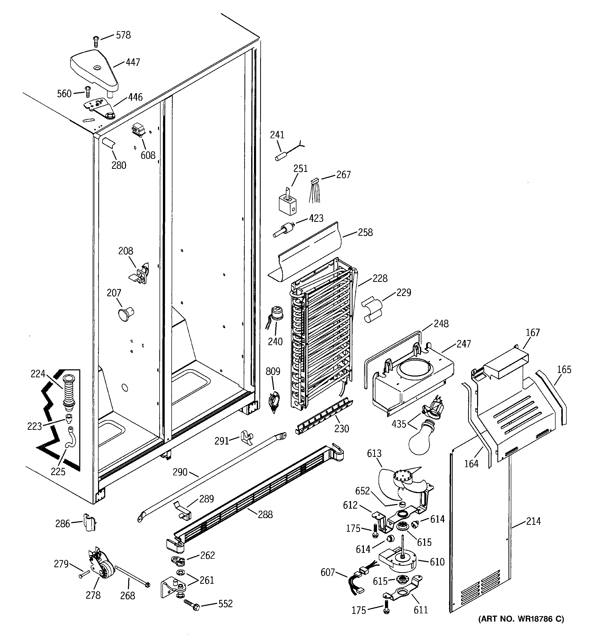 GE GSS25QFMBCC freezer section diagram