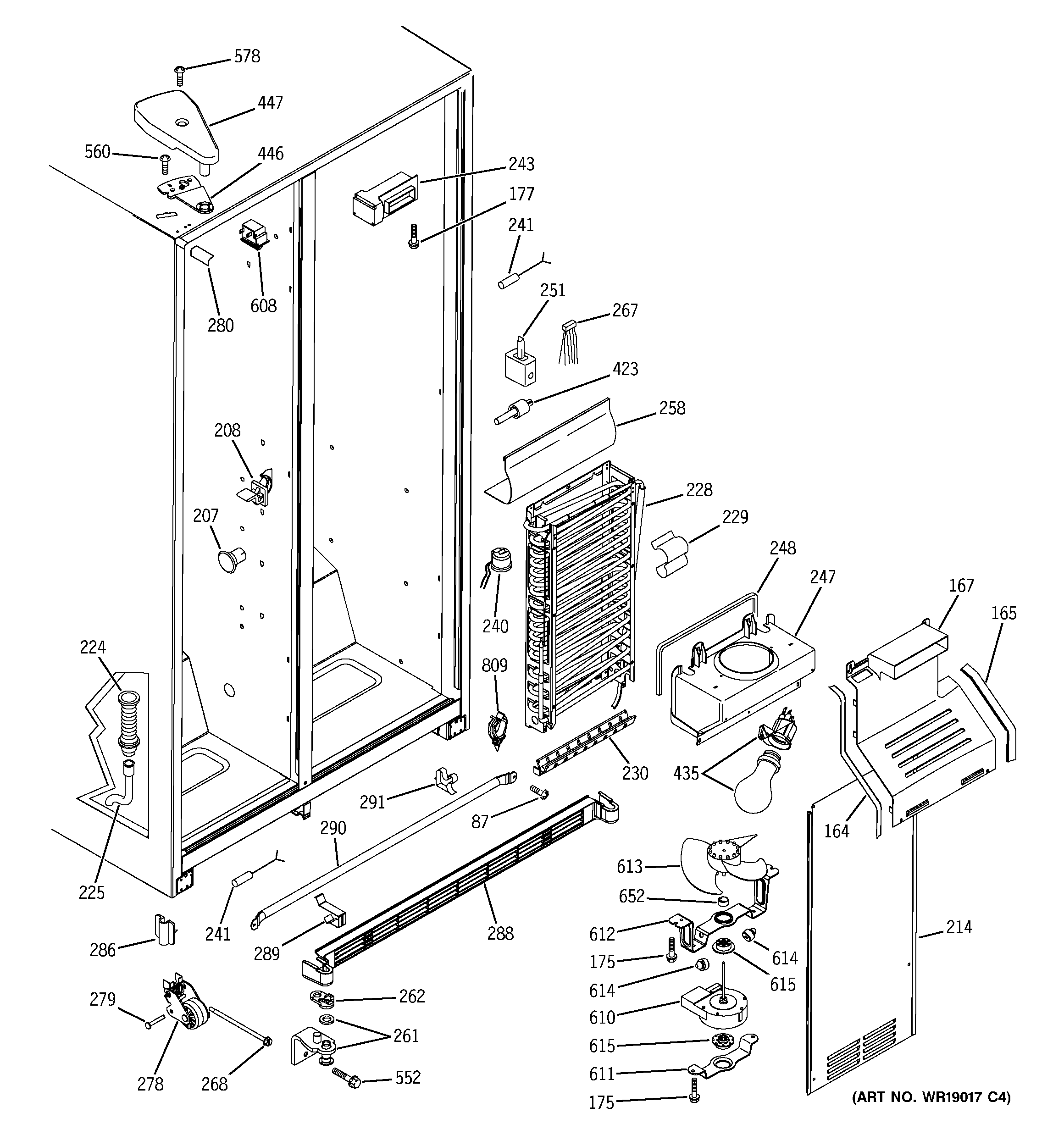 GE GSS25QFMCBB freezer section diagram