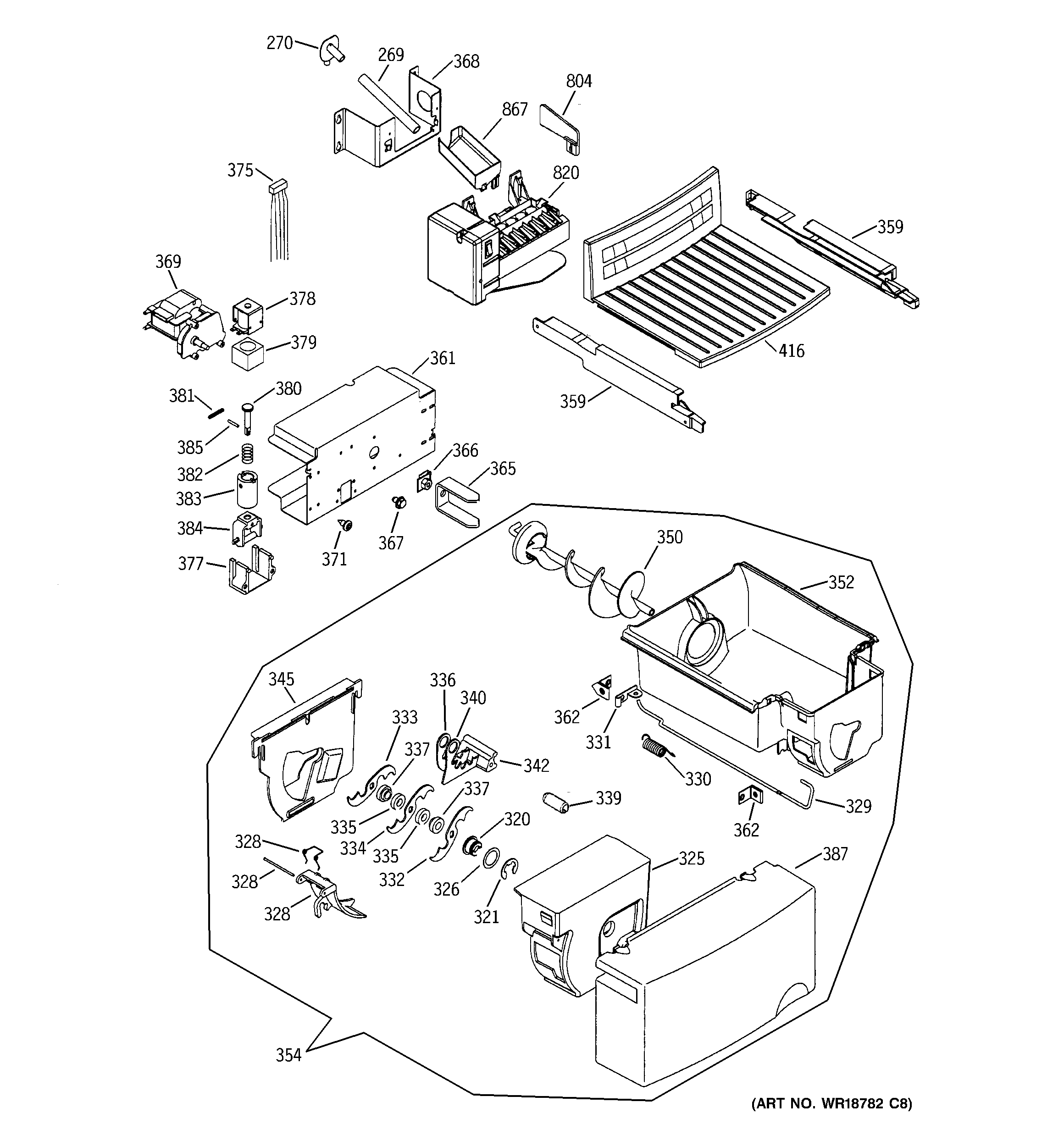GE GSS25QFMCBB ice maker & dispenser diagram
