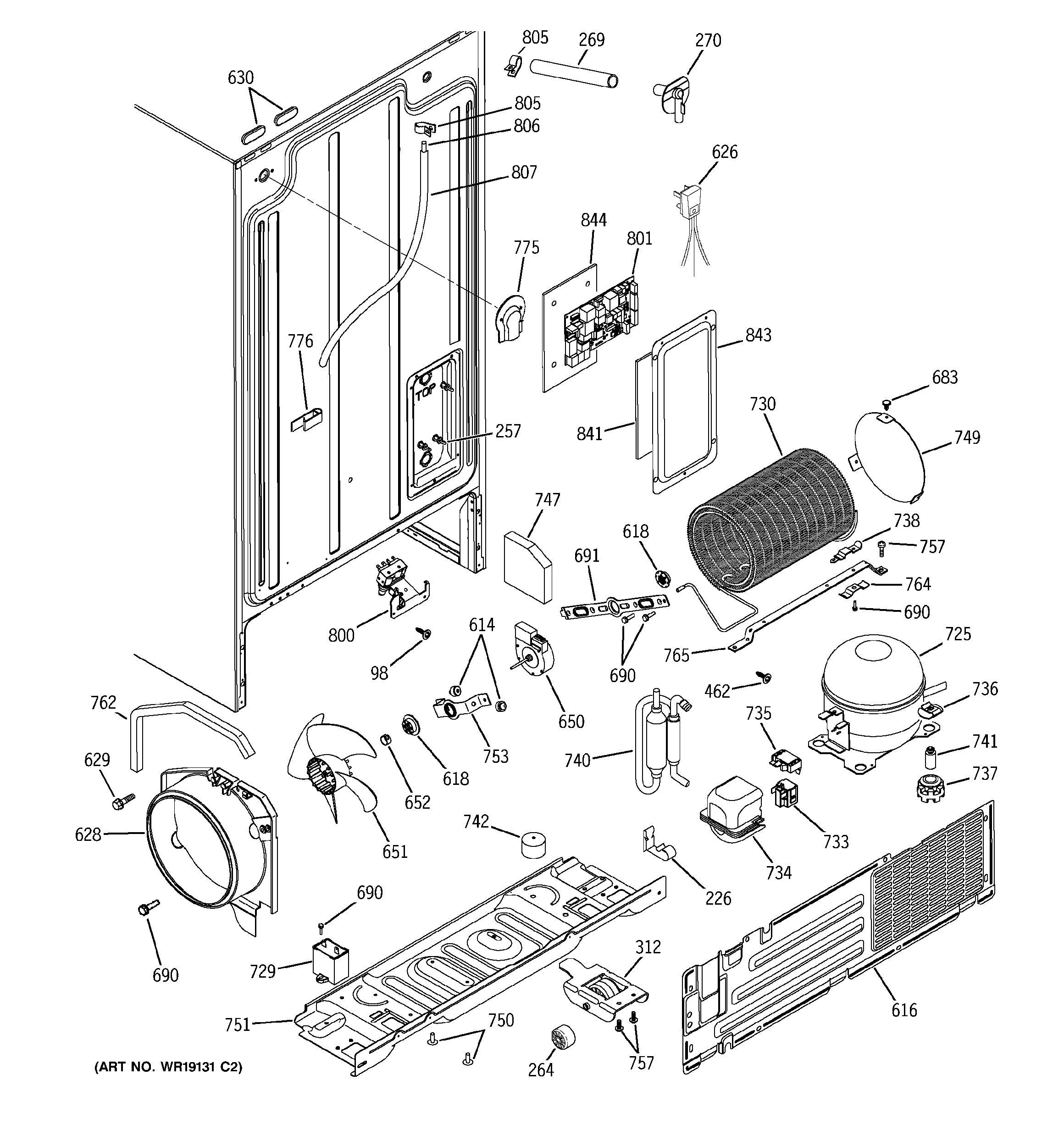 GE GSS25QFMDBB sealed system & mother board diagram