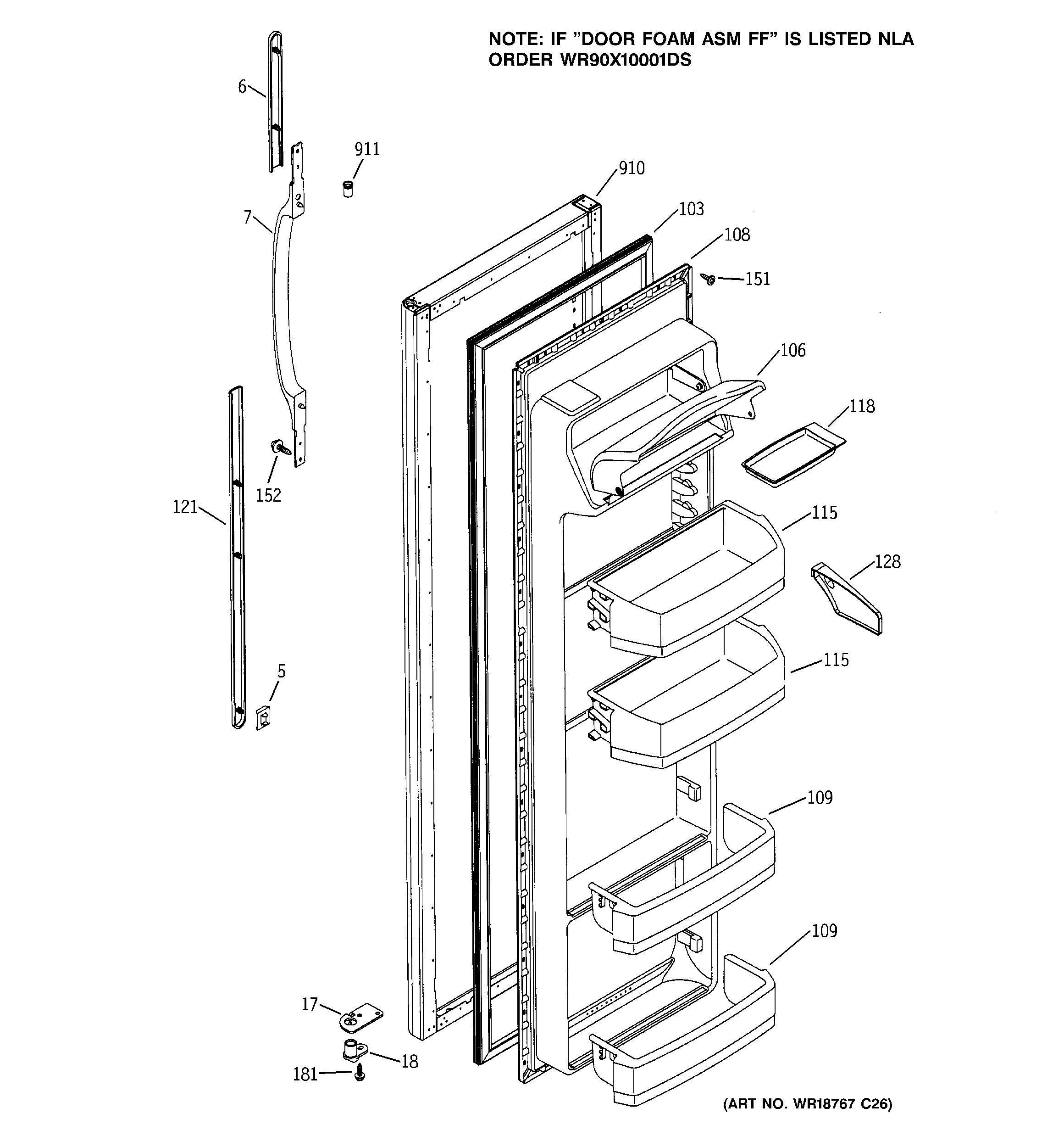 GE GSS25QGMCWW fresh food door diagram
