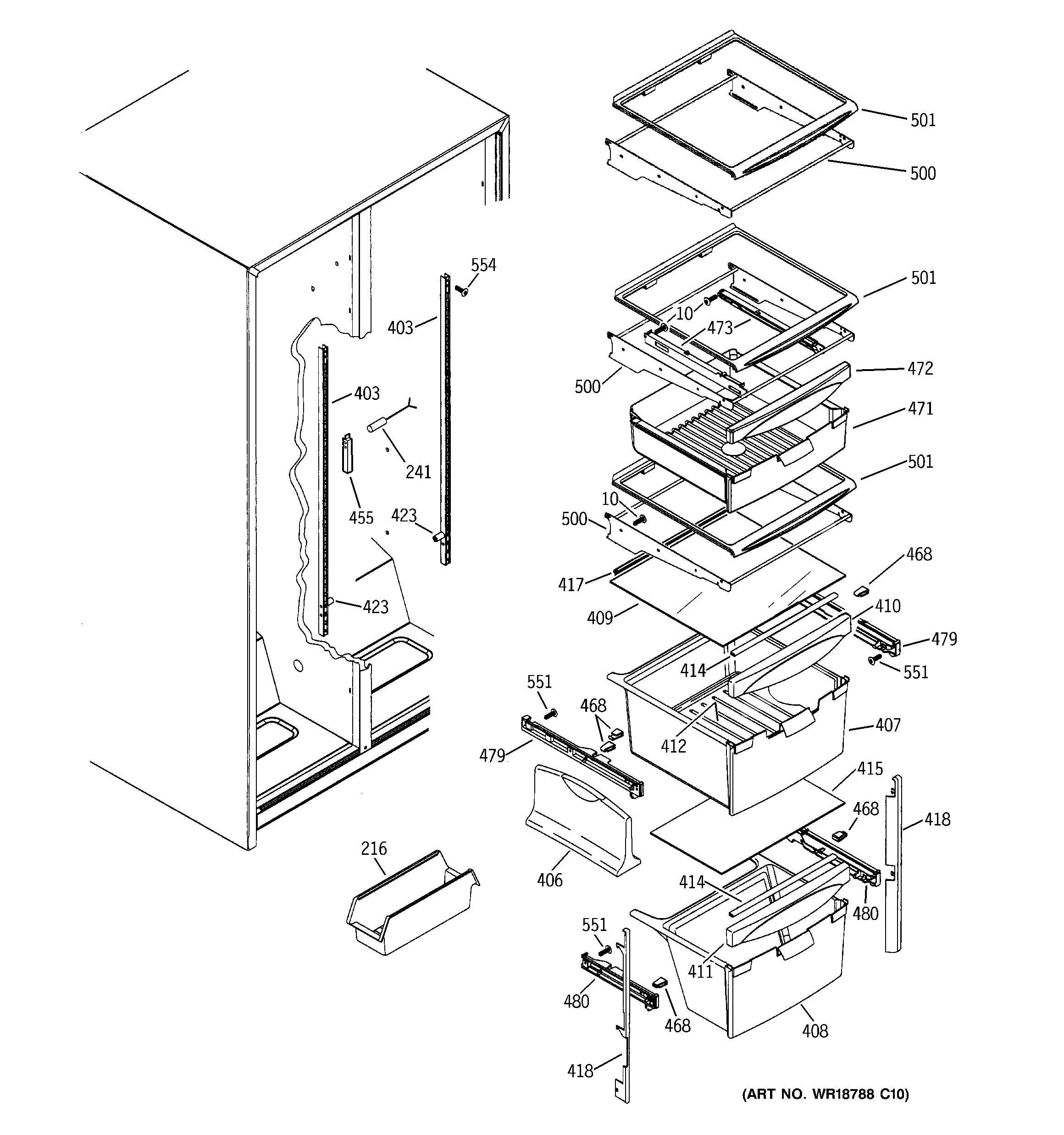 GE GSS25UFMDCC fresh food shelves diagram