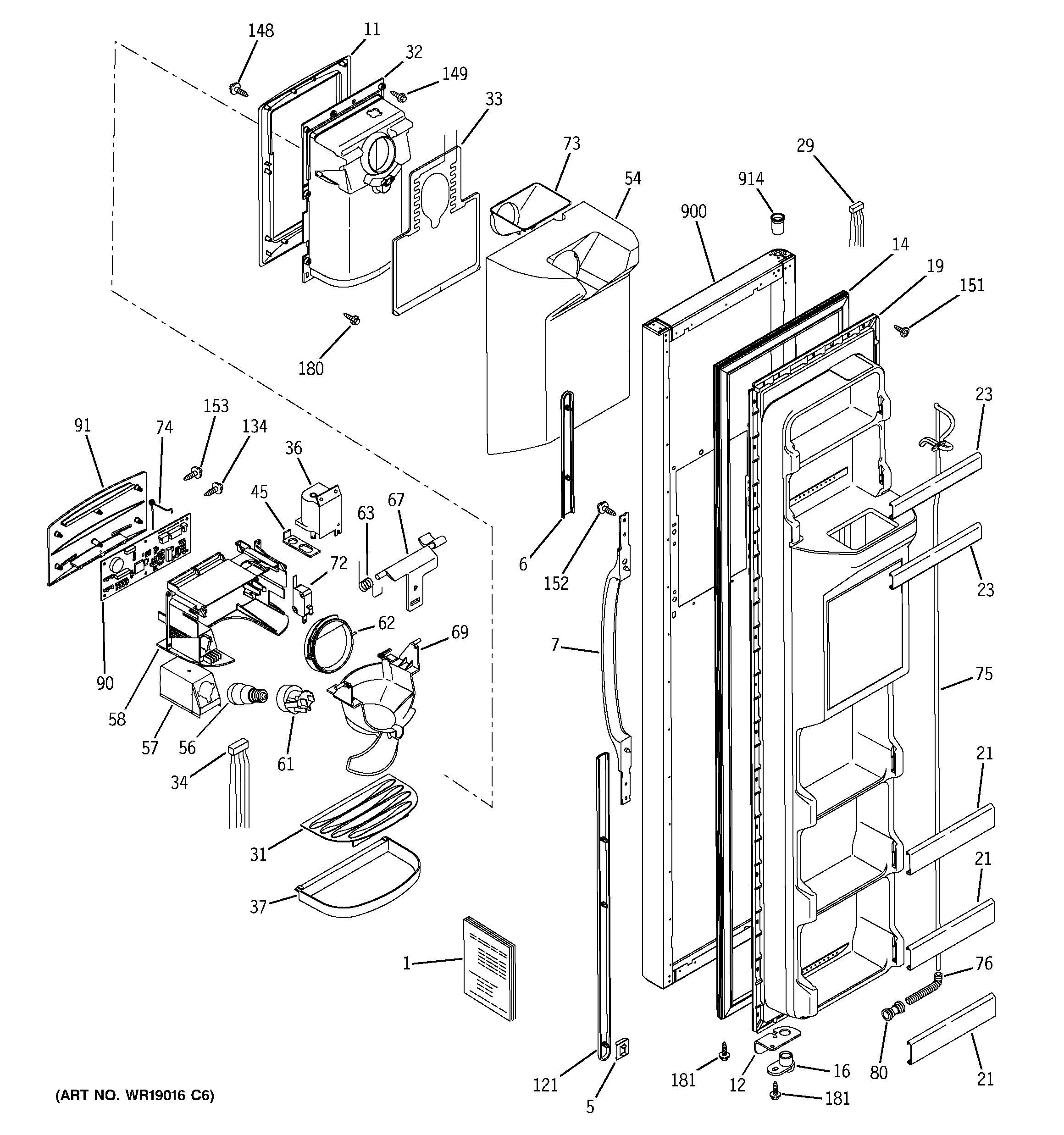 GE ESS25XGMCCC freezer door diagram