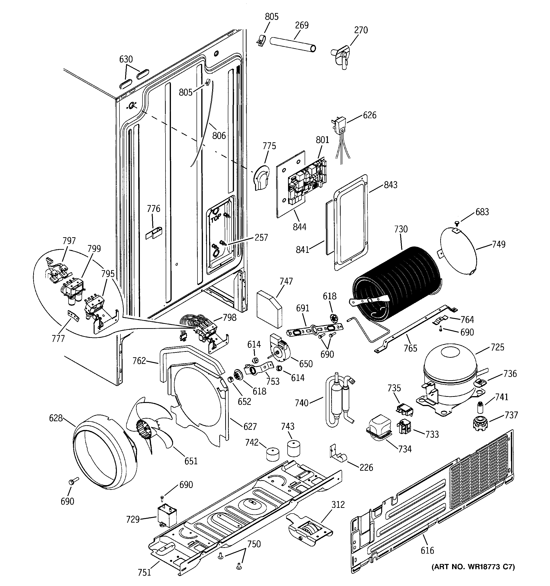 GE GSH25KGMABB sealed system & mother board diagram