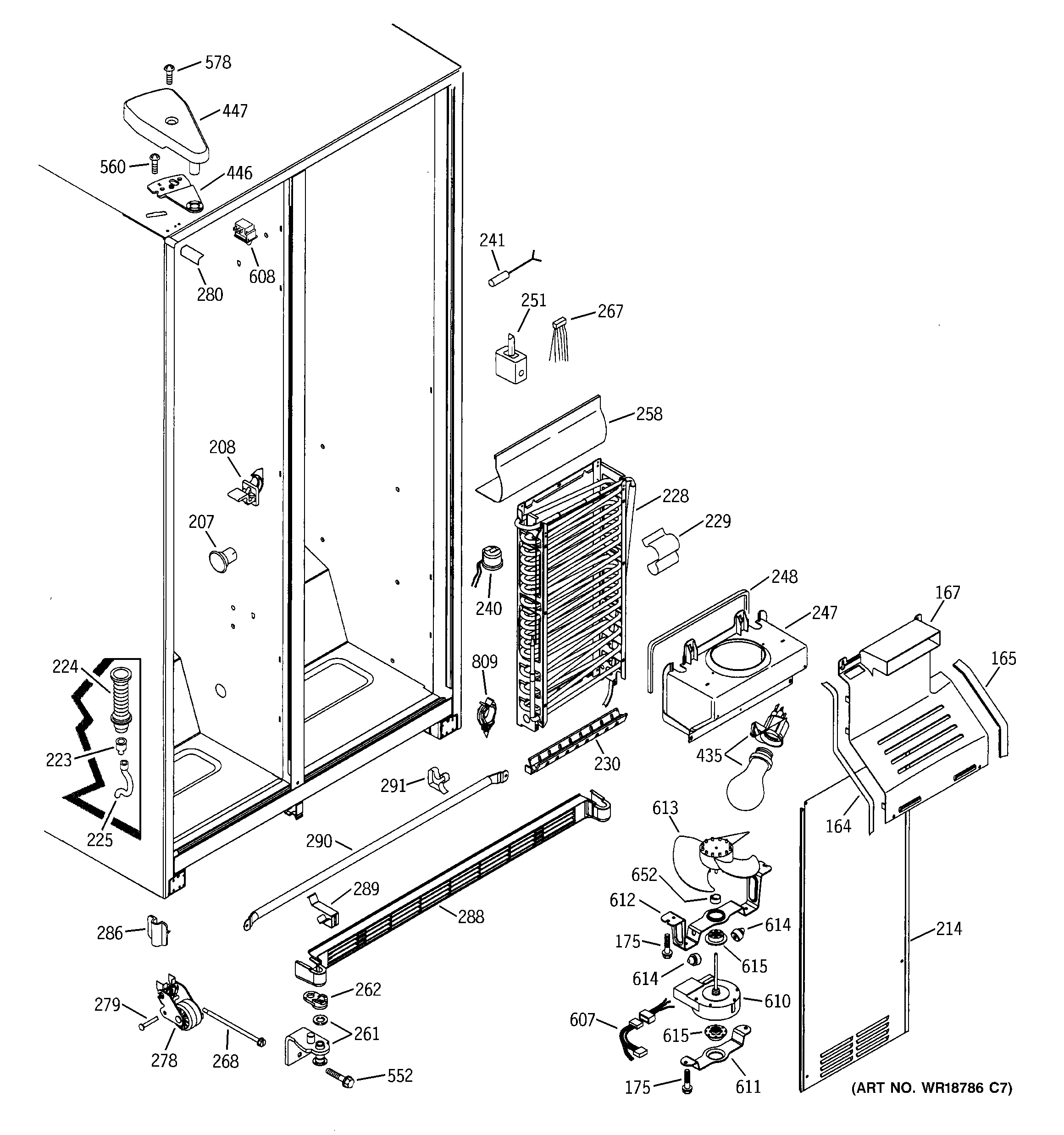 GE GSH25KGMABB freezer section diagram
