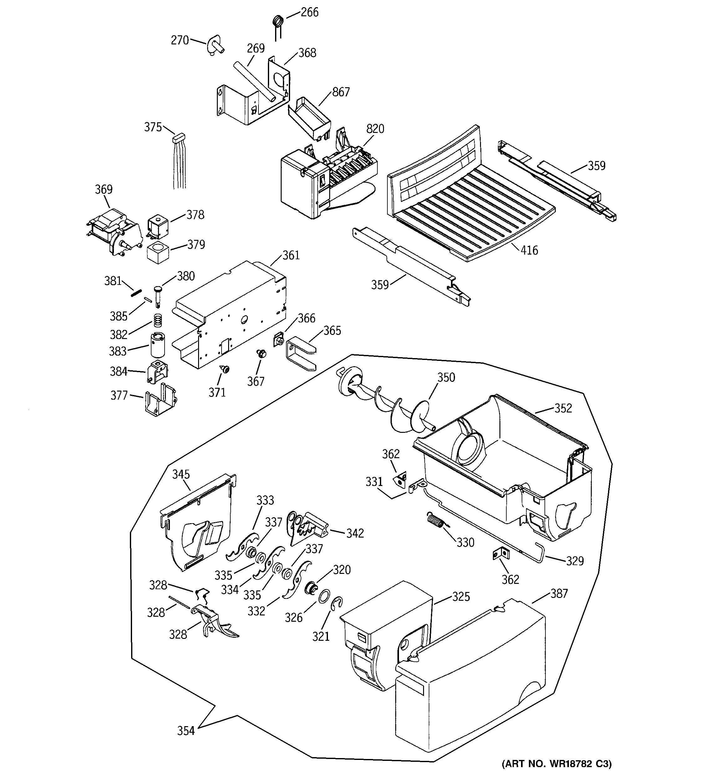 GE GSH25KGMBAA ice maker & dispenser diagram