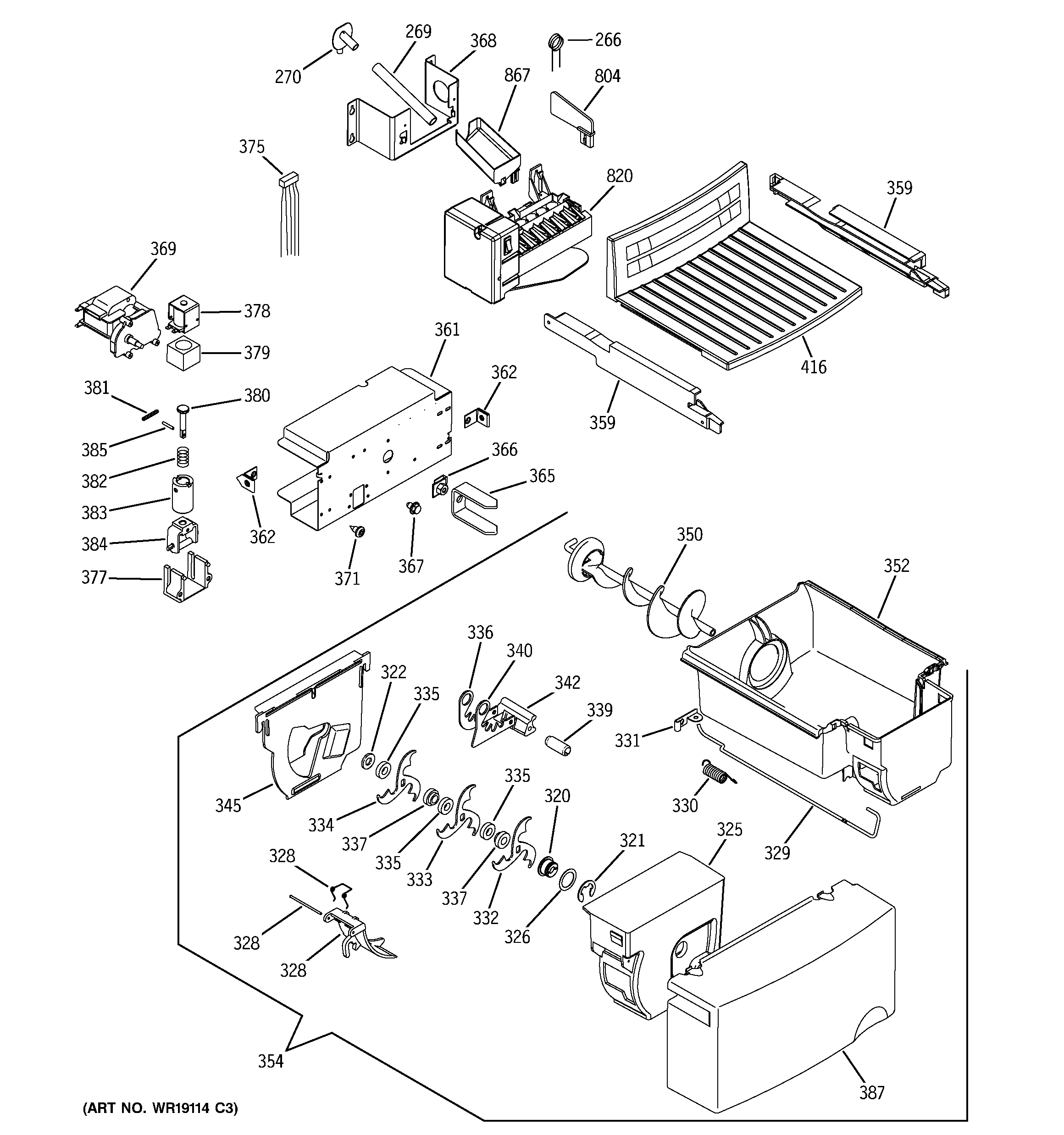 GE GSH25KGMCBB ice maker & dispenser diagram