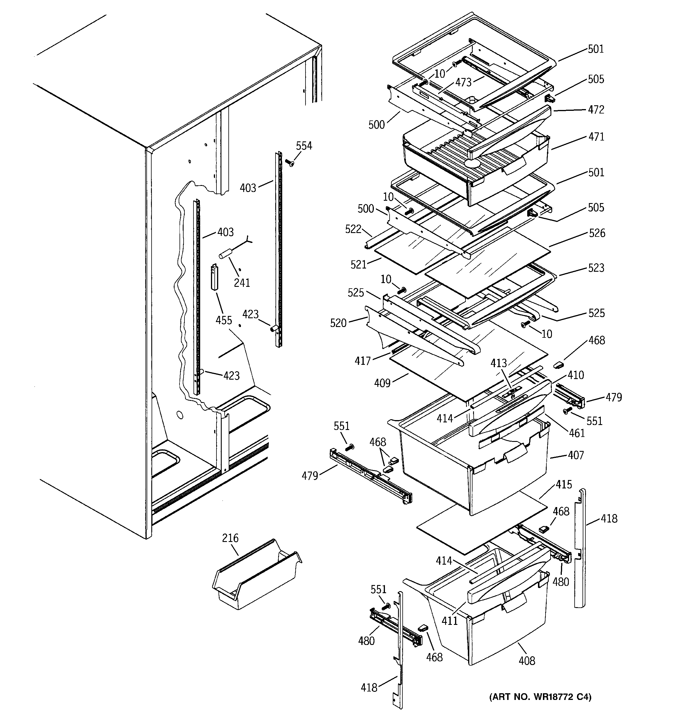 GE GSH25KGMDCC fresh food shelves diagram