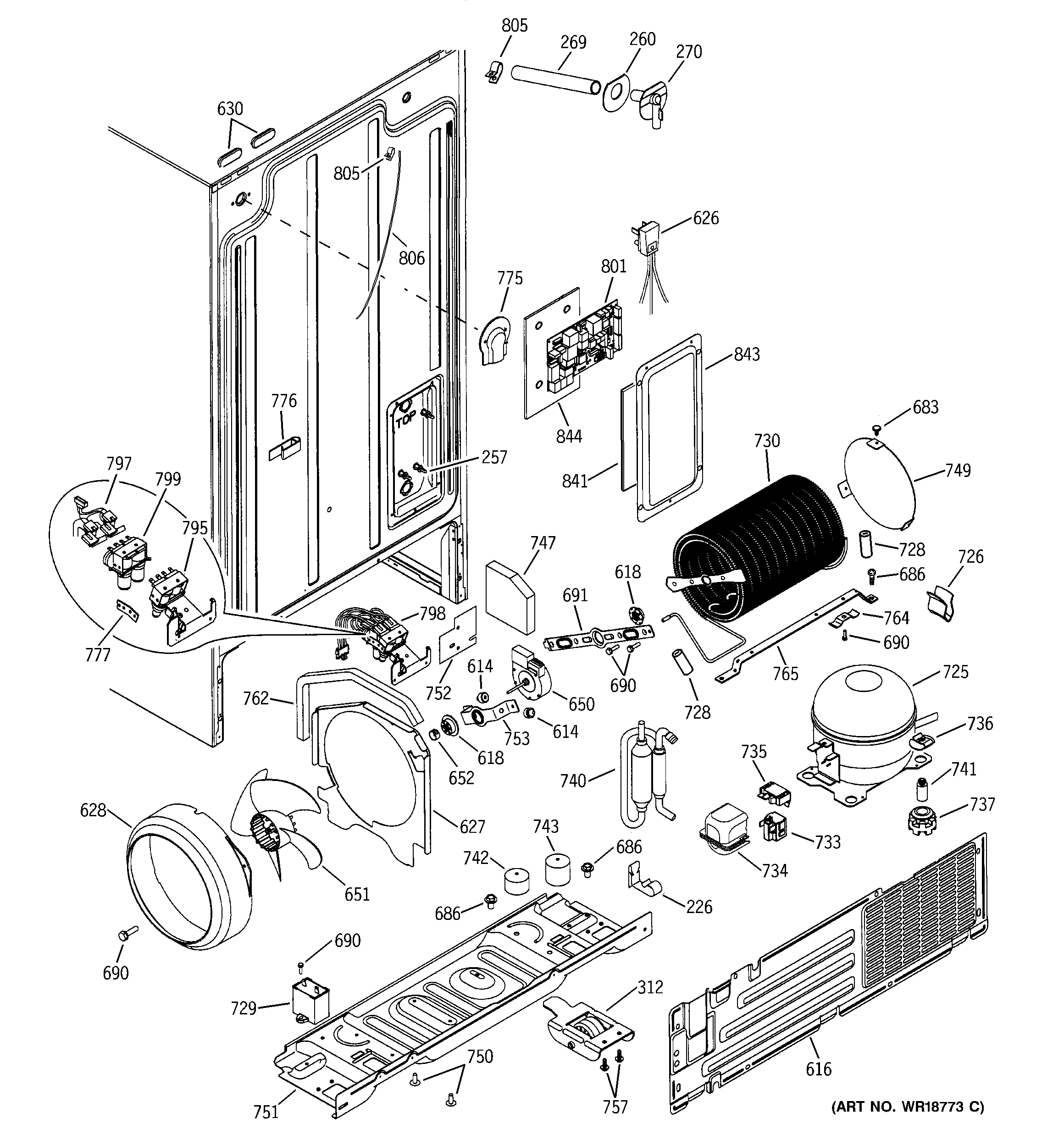 GE GSS25KGMAWW sealed system & mother board diagram
