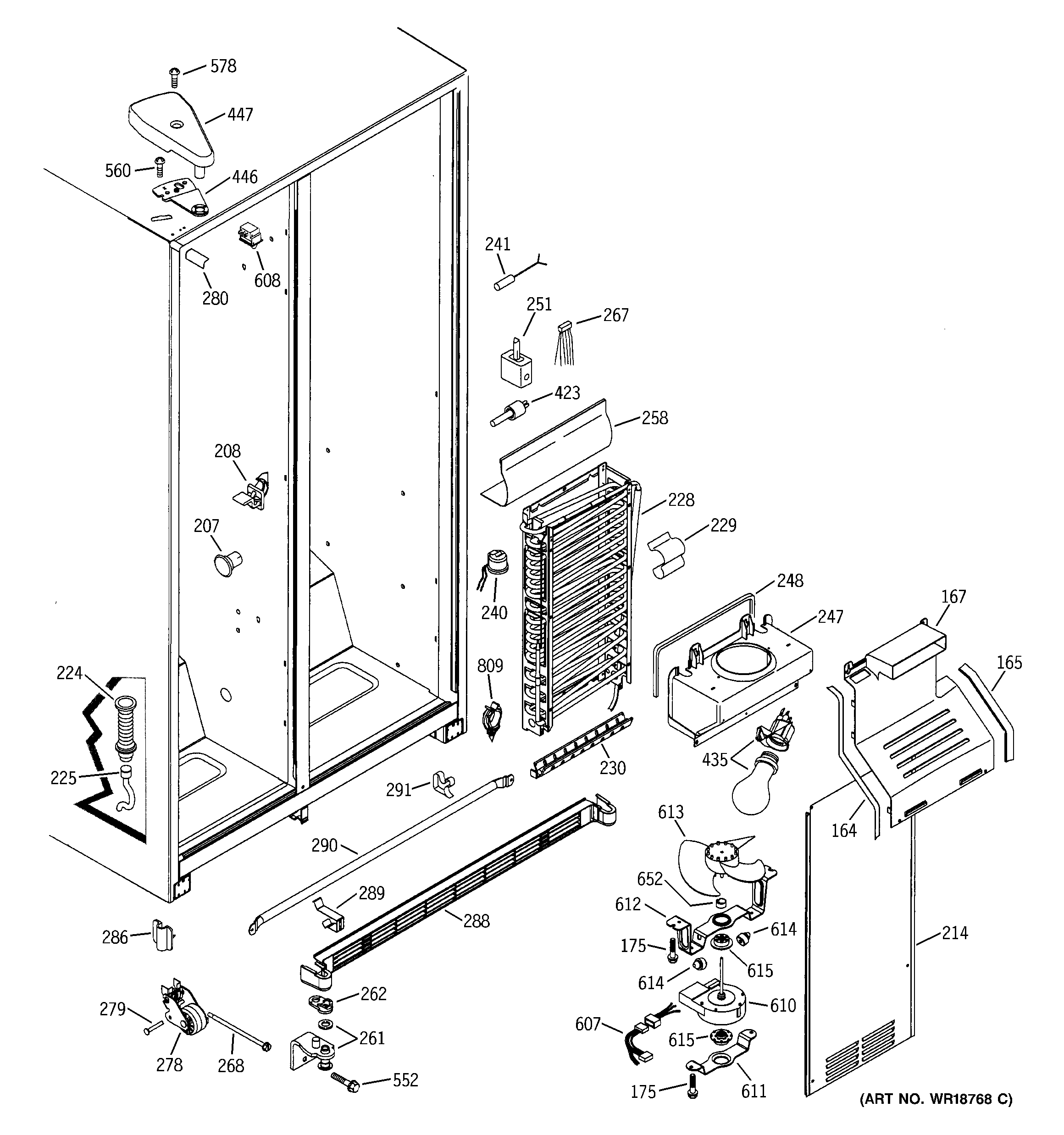 GE GSS25KGMAWW freezer section diagram