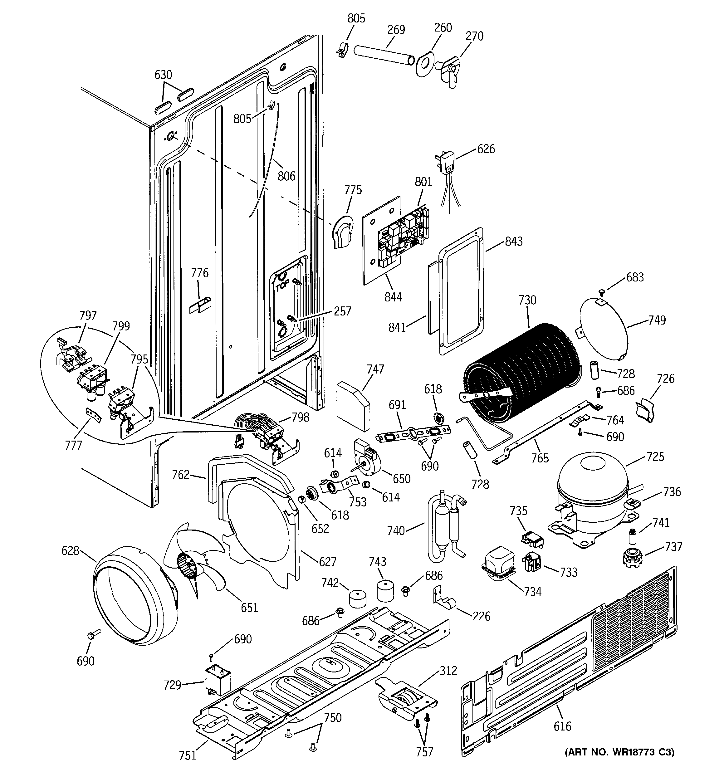 GE GSS25WGMACC sealed system & mother board diagram