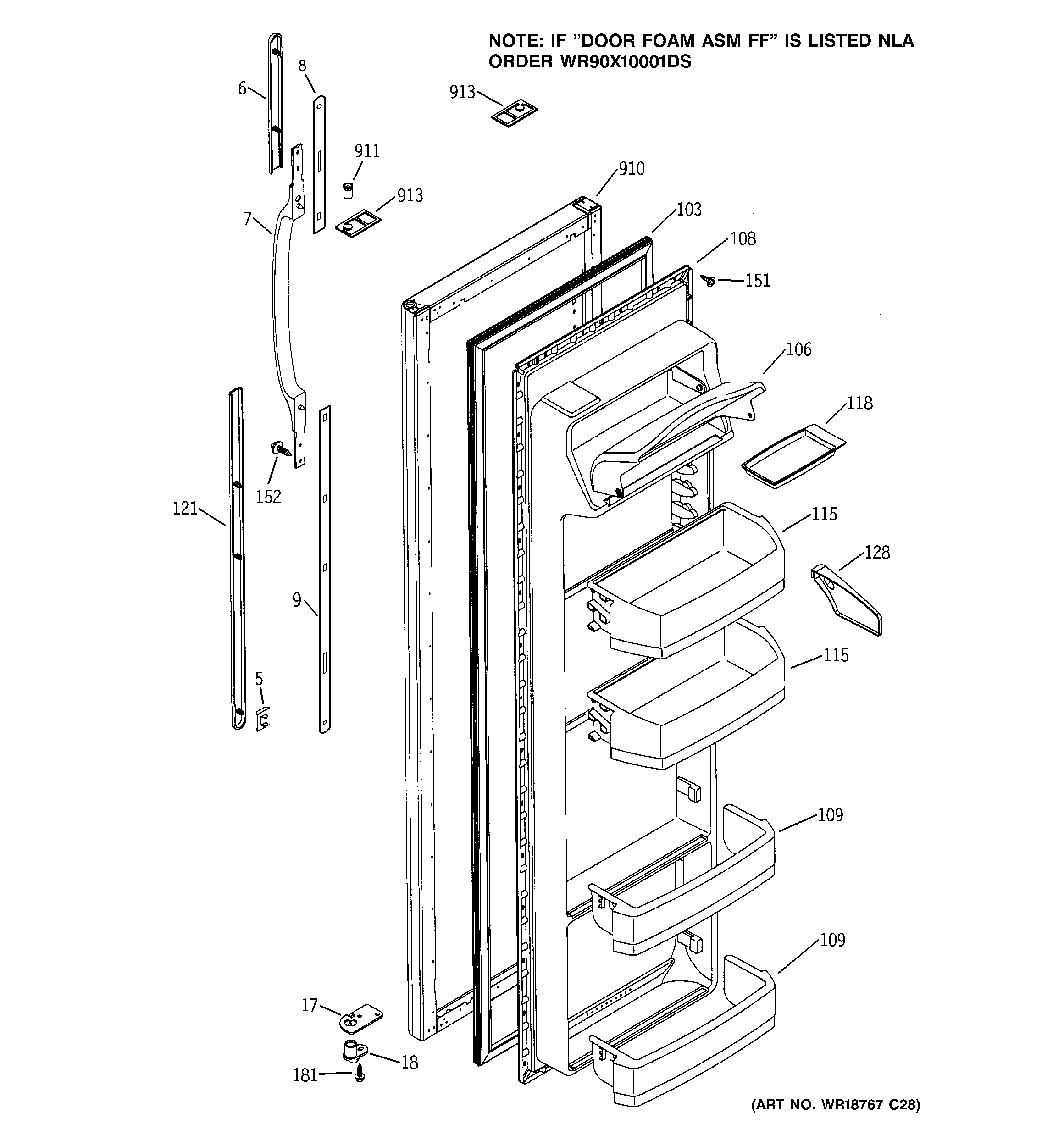 GE GSS25WGMACC fresh food door diagram