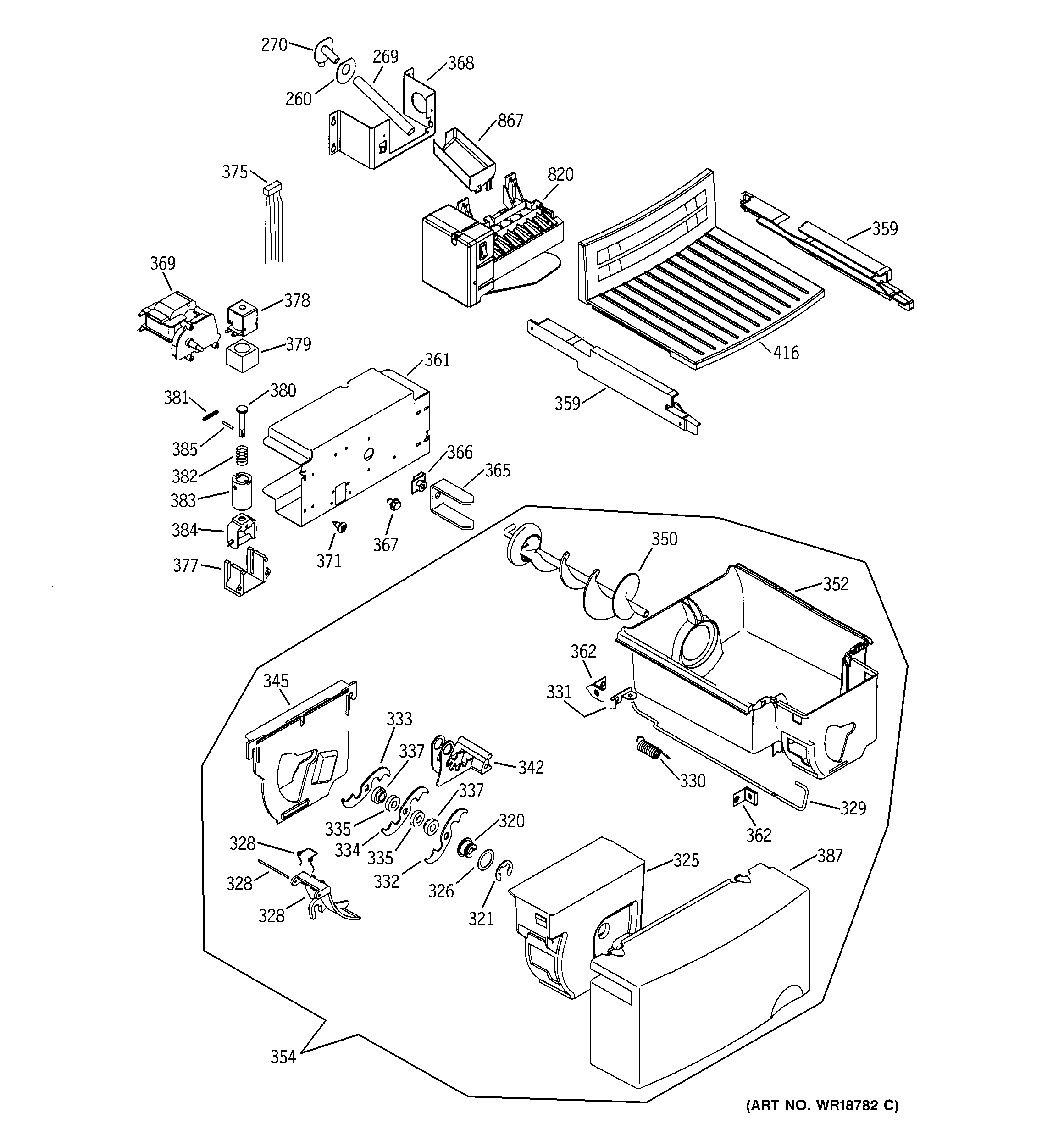 GE GSS25WGMACC ice maker & dispenser diagram
