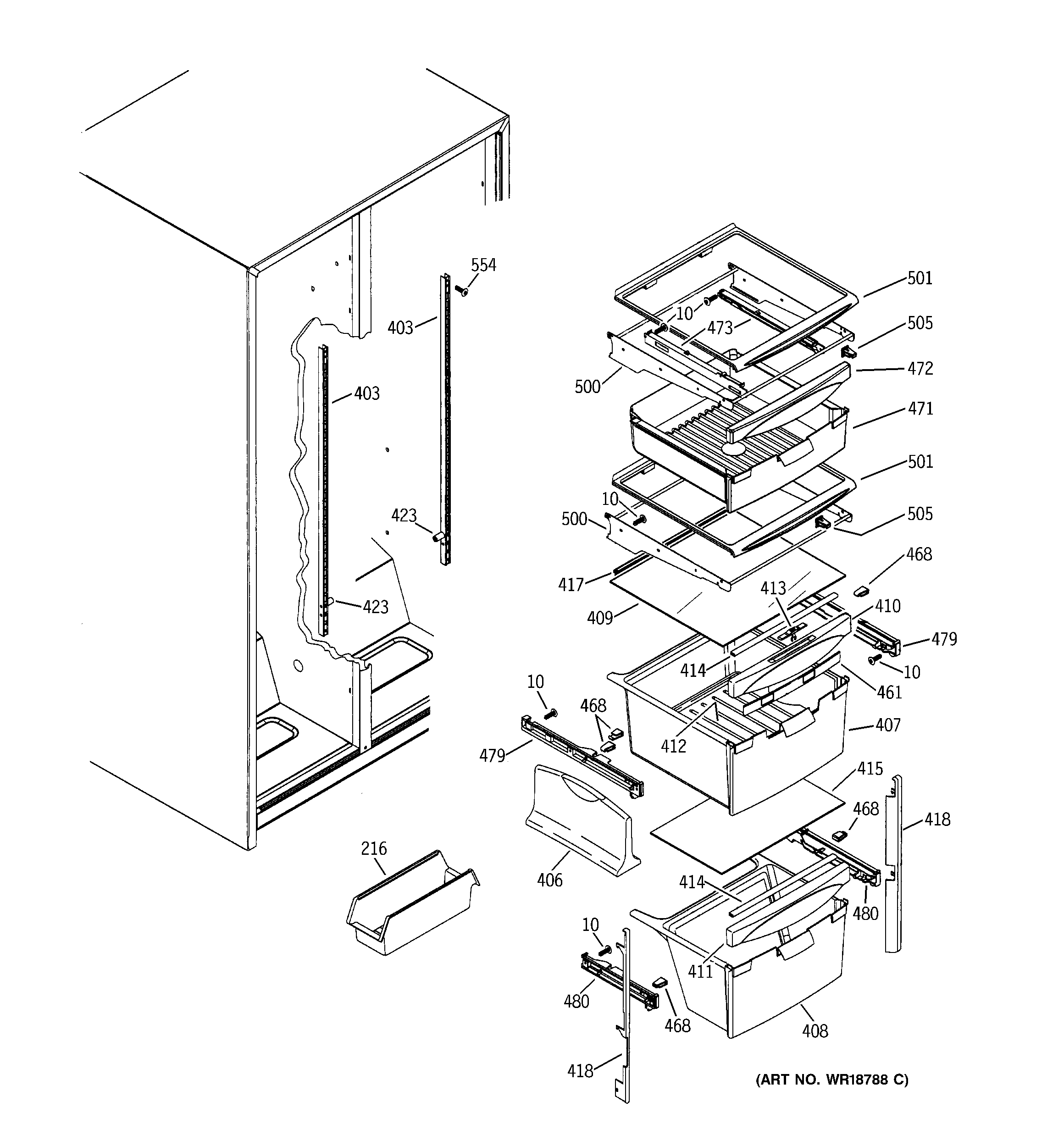 GE GSS25WGMACC fresh food shelves diagram