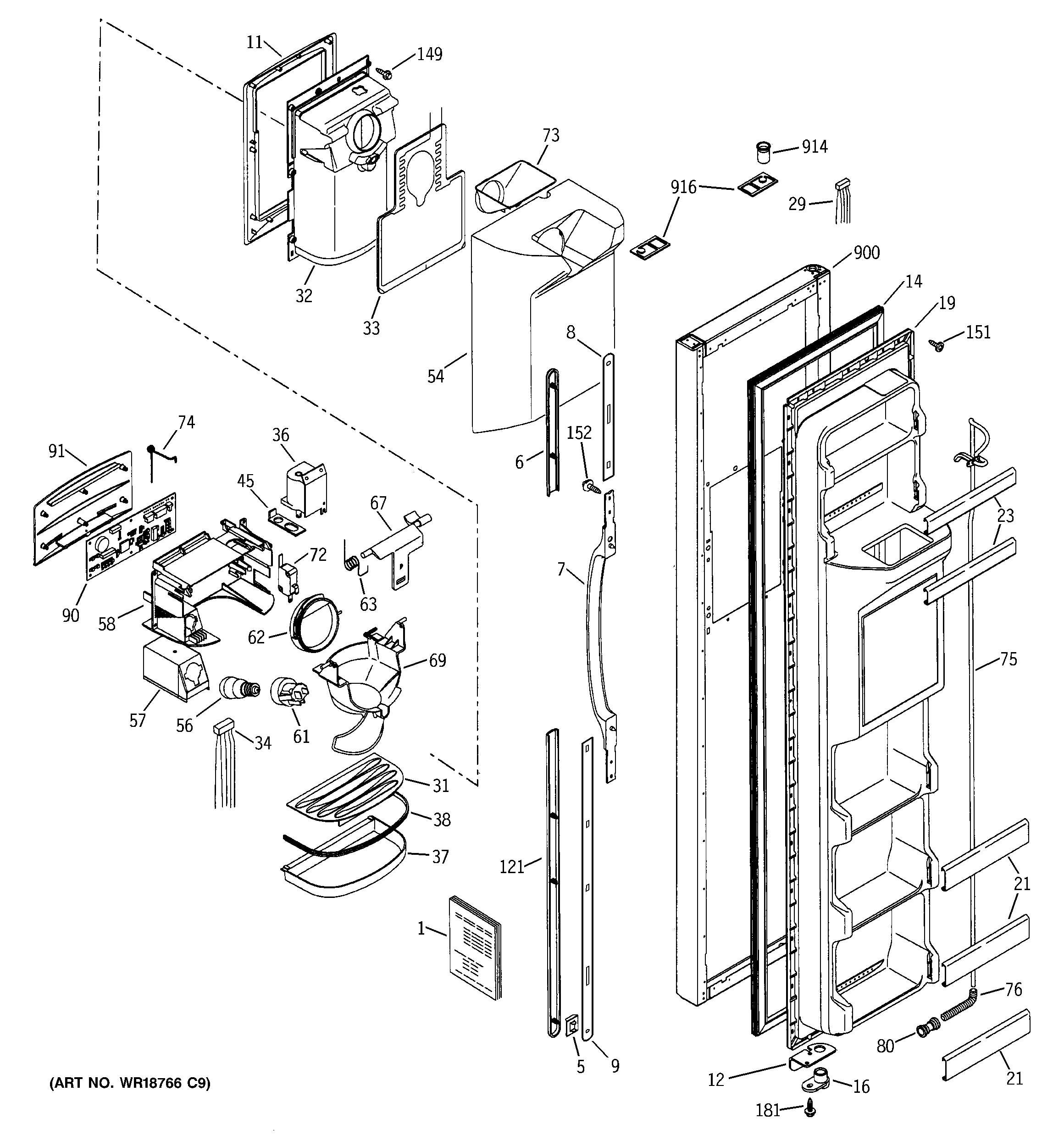 GE GSS25WGMBBB freezer door diagram