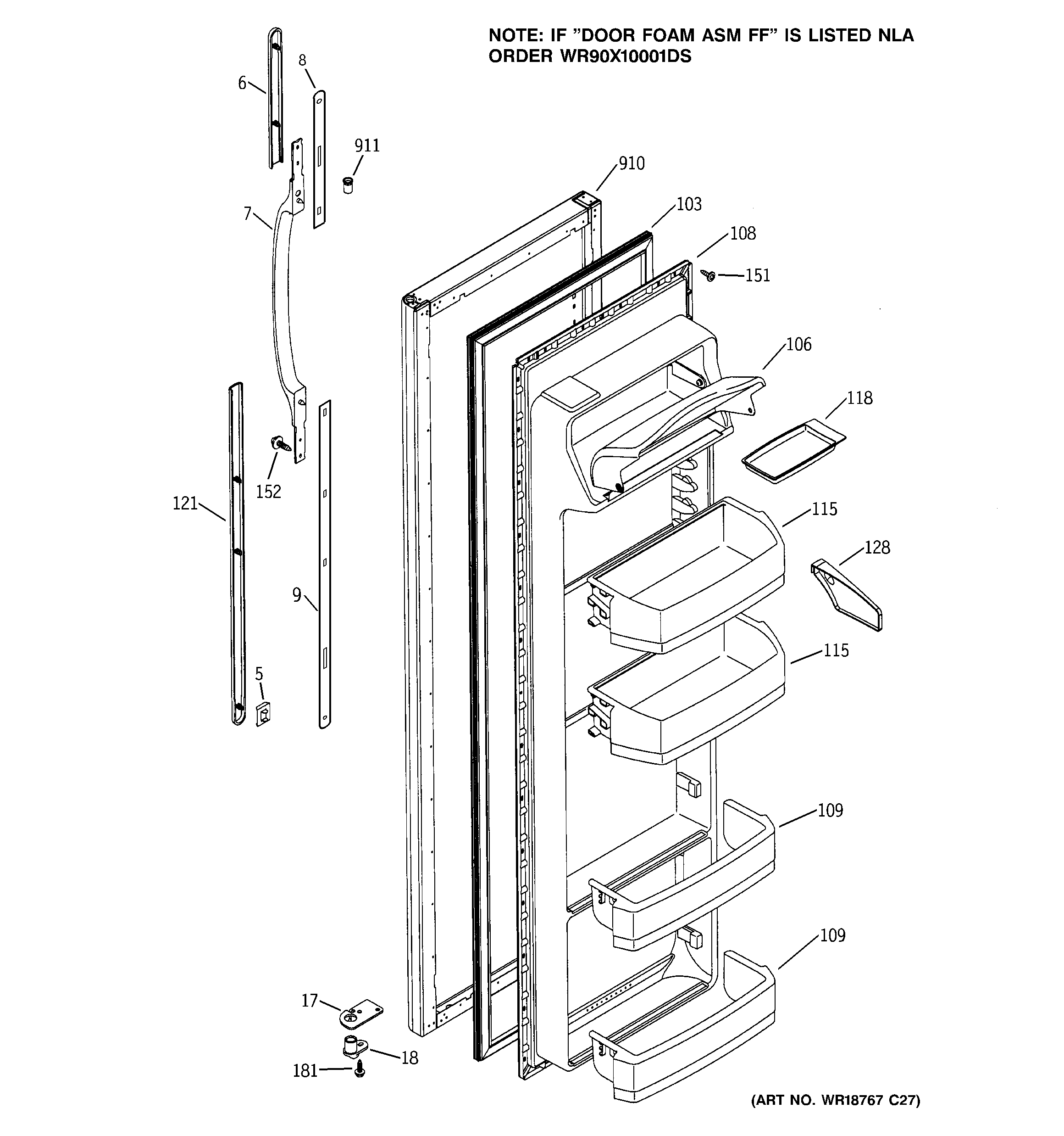 GE GSS25WGMDWW fresh food door diagram