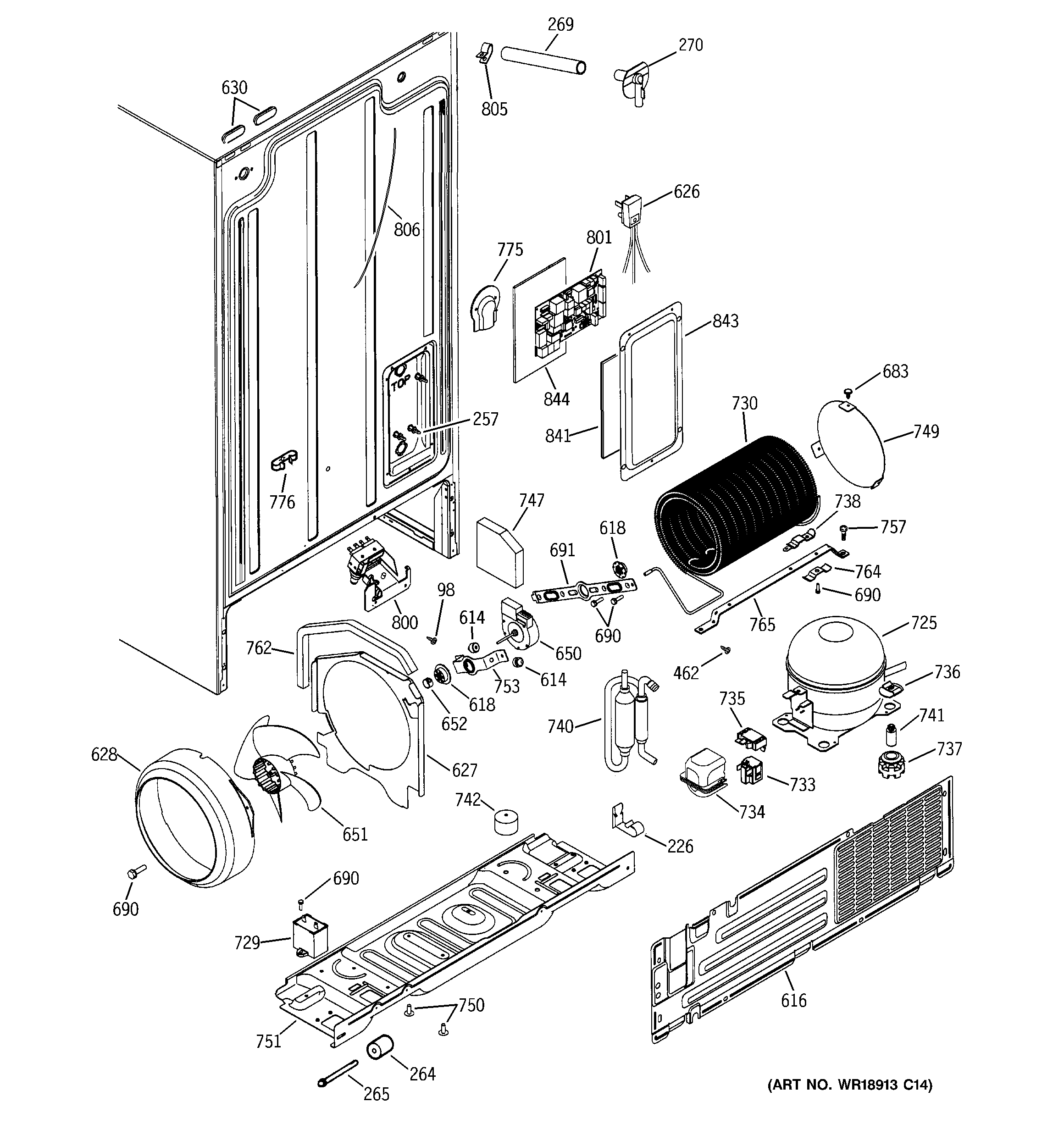 GE GSS22QFMCBB sealed system & mother board diagram