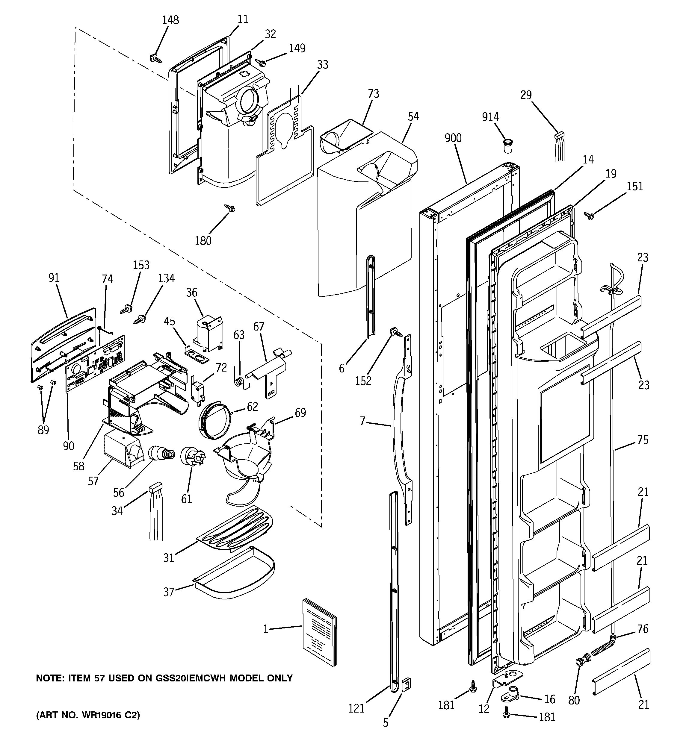 GE GSS22QFMCBB freezer door diagram