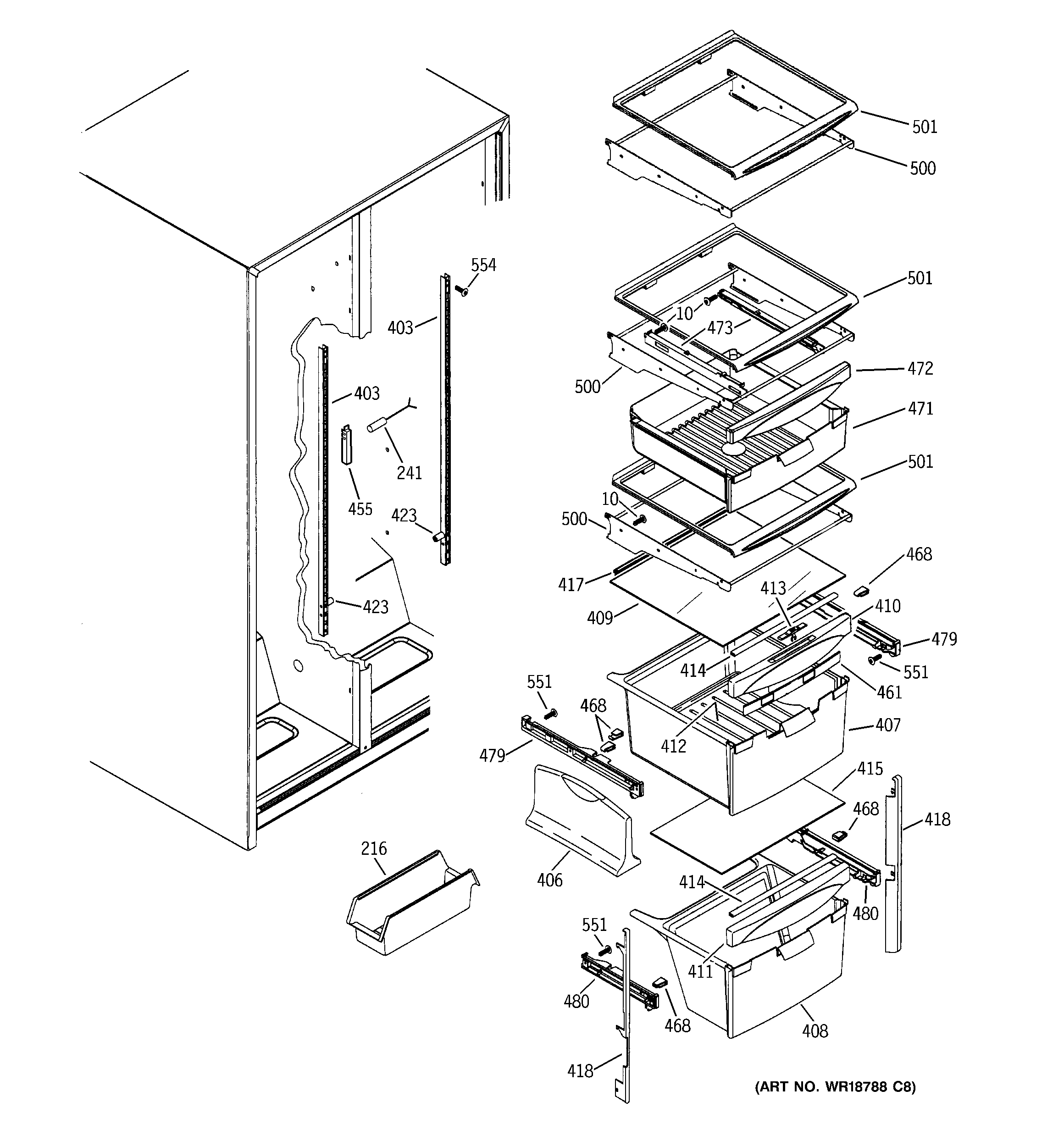 GE GSS22QFMCBB fresh food shelves diagram