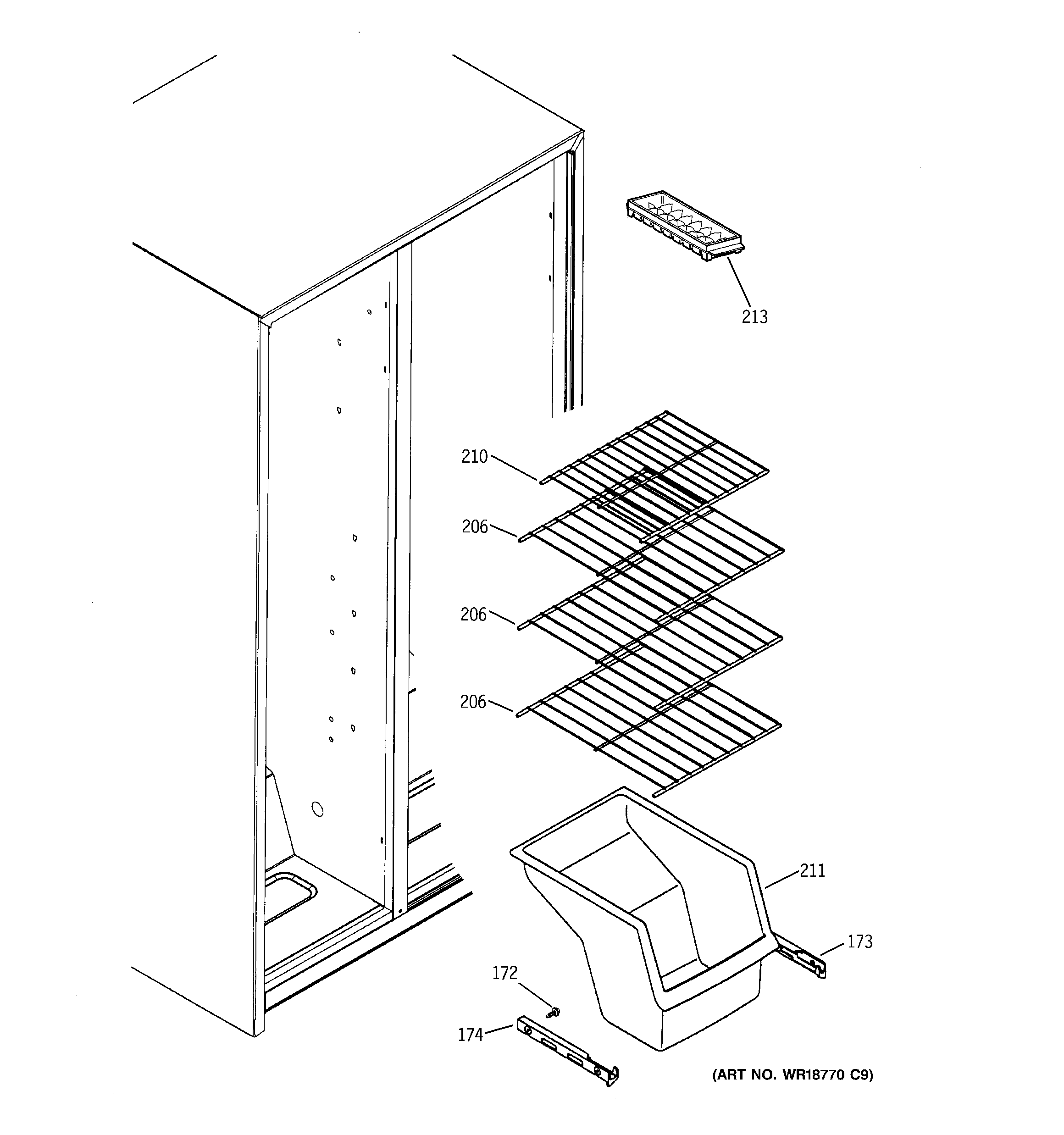 GE GST20IBPAWW freezer shelves diagram