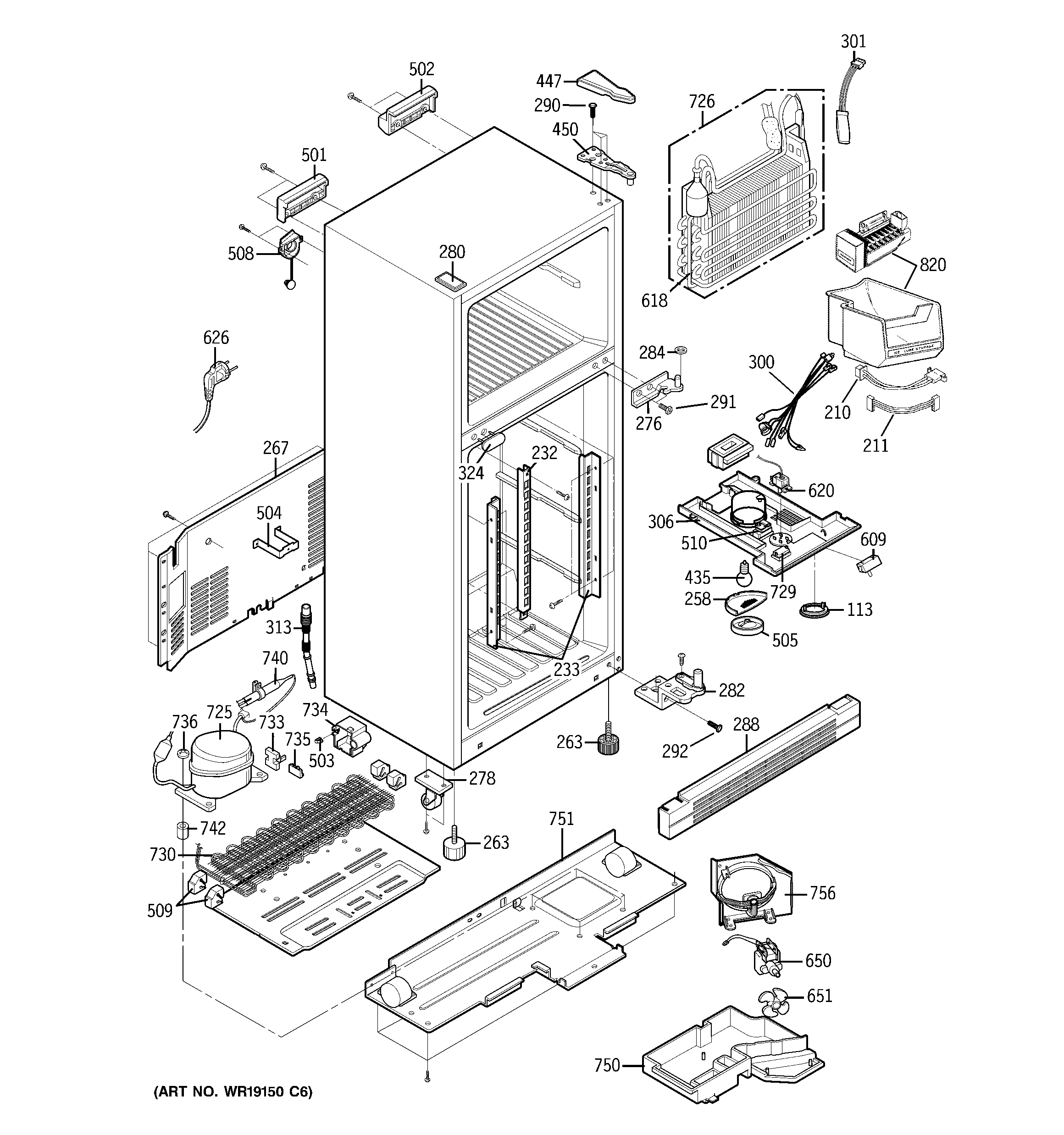 GE GTS20IBNAWW cabinet diagram