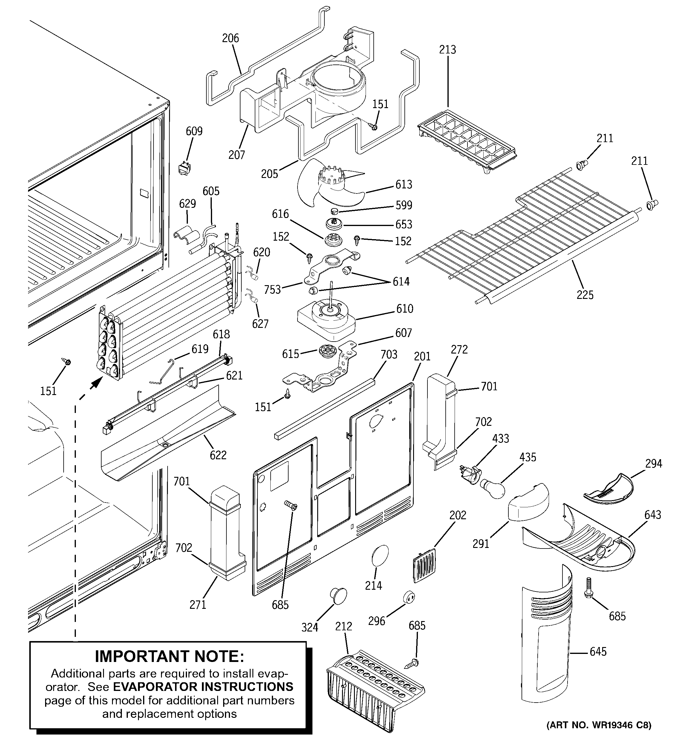 GE ETS22XBPBRCC freezer section diagram