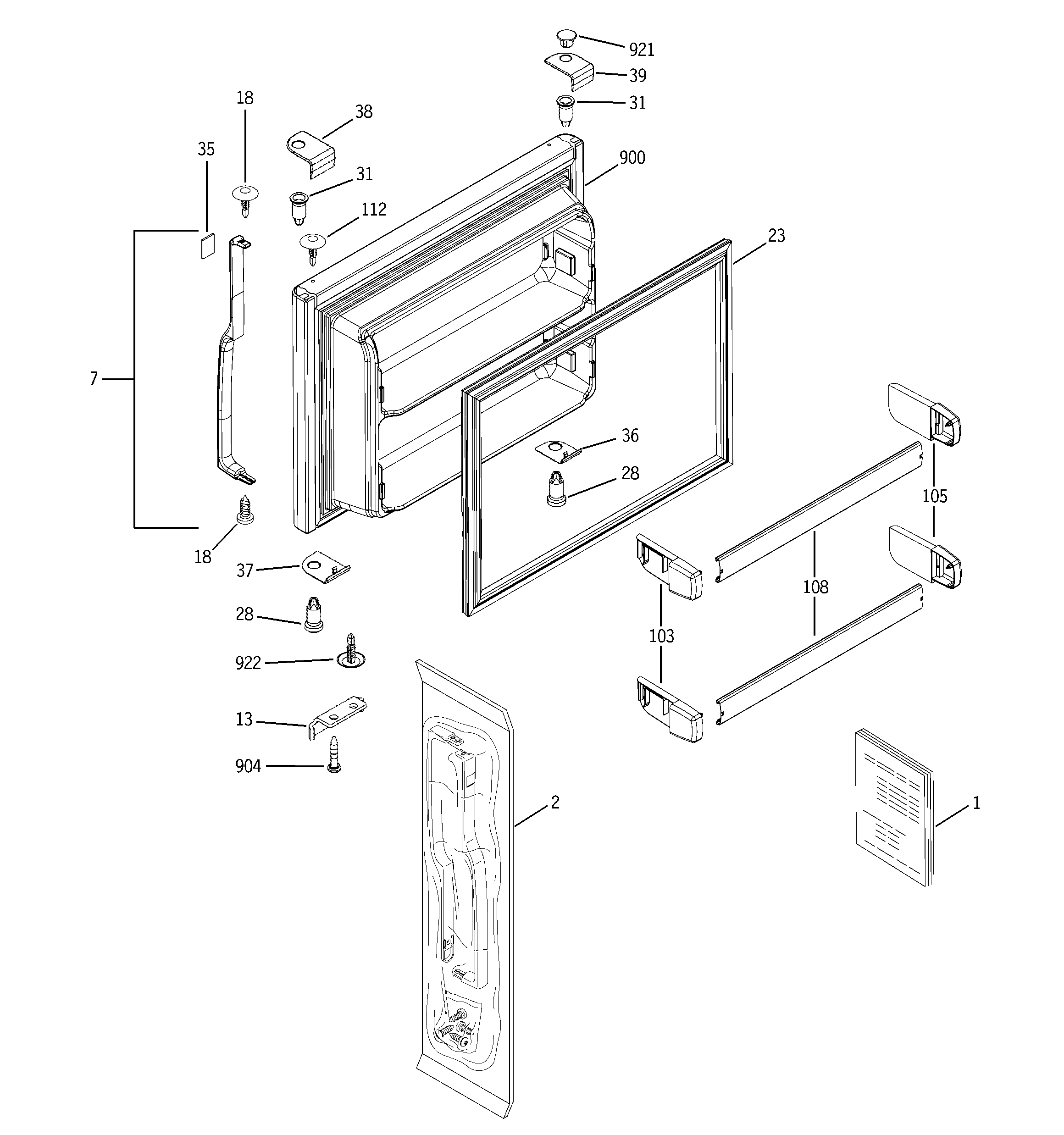 GE GTS22FBPBRWW freezer door diagram