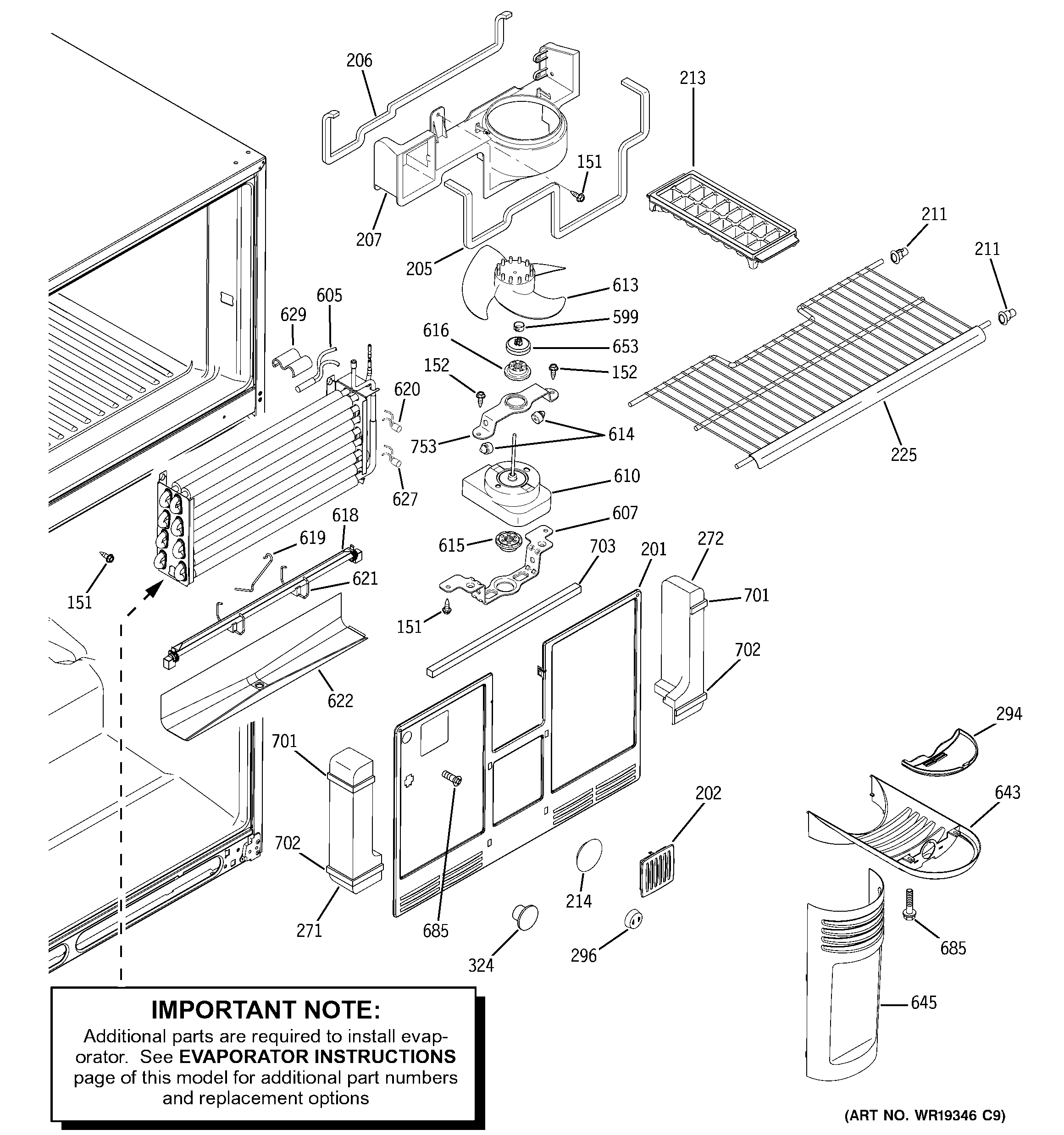 GE GTS22FBPBRWW freezer section diagram