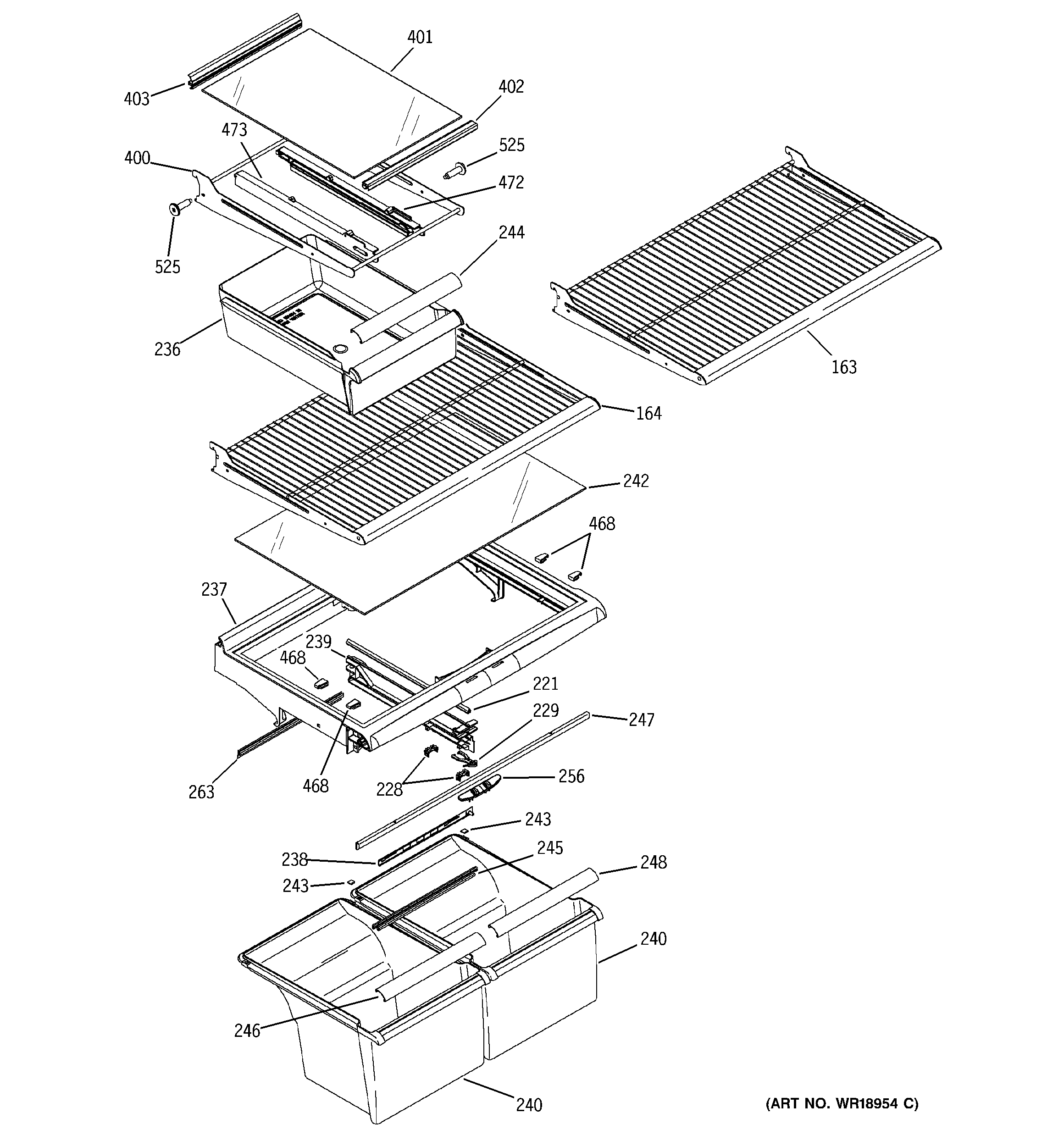 GE GTS22FBPBRWW fresh food shelves diagram