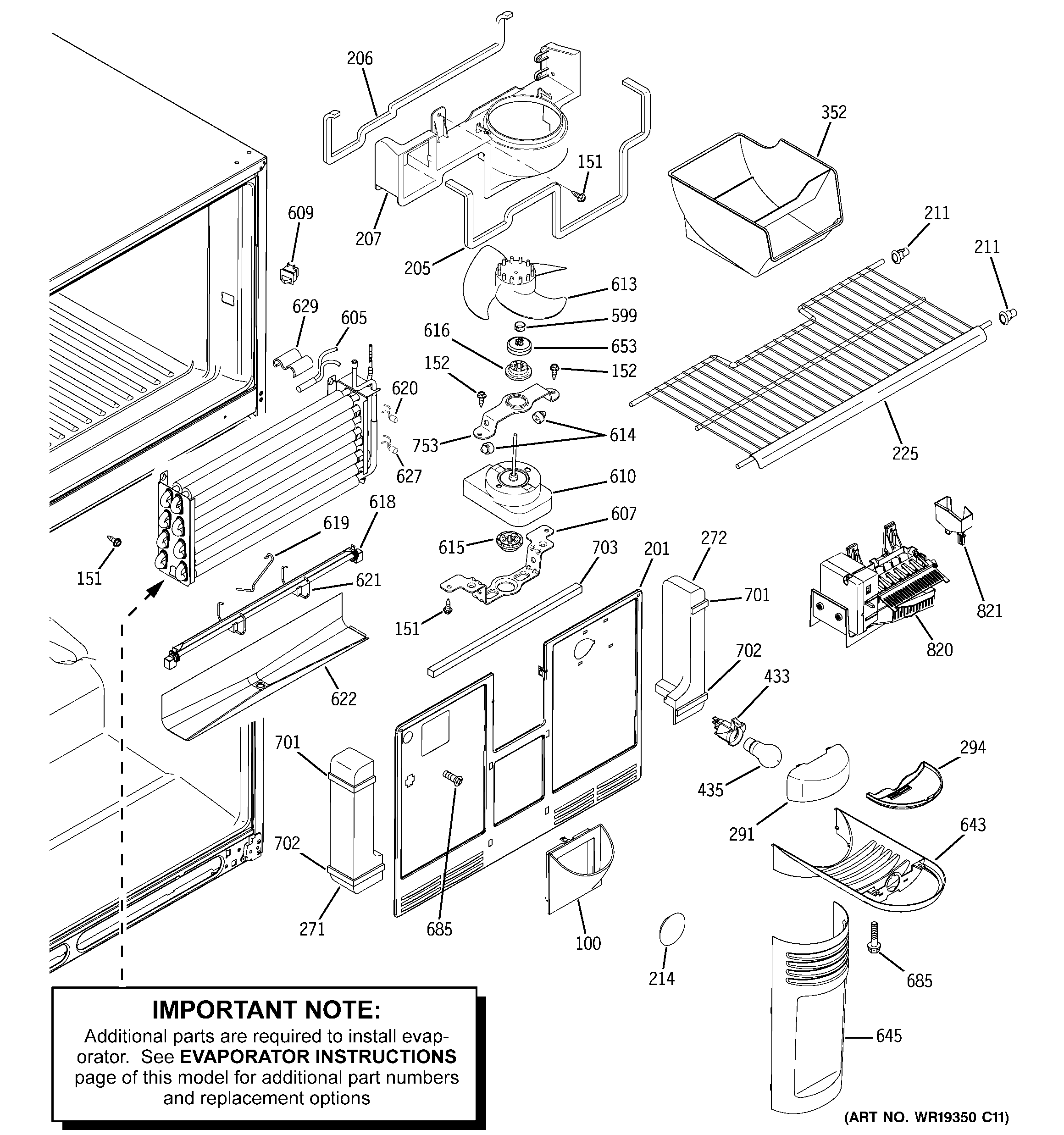 GE GTS22KCPBRBB freezer section diagram