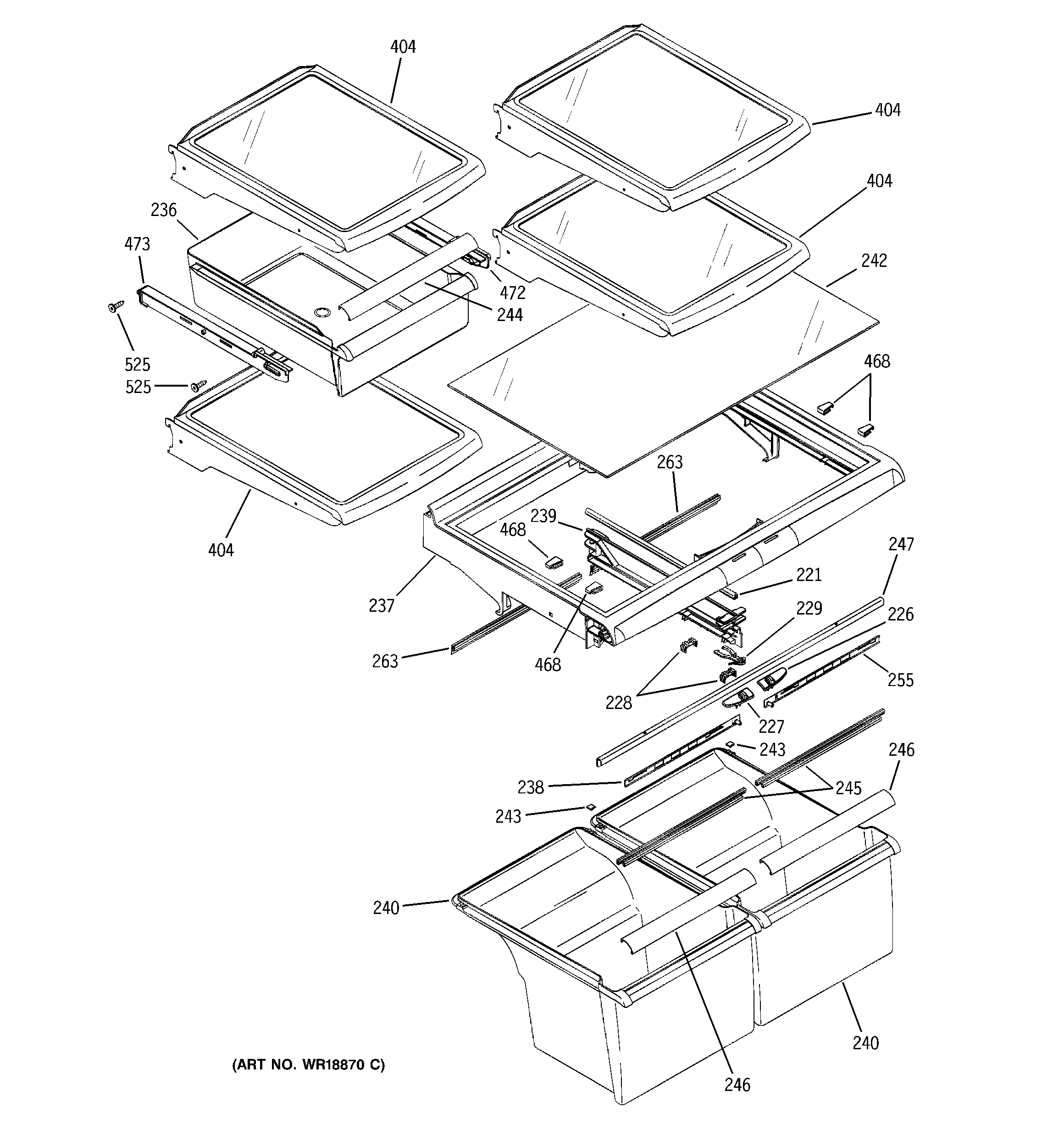 GE GTS22KCPBRBB fresh food shelves diagram