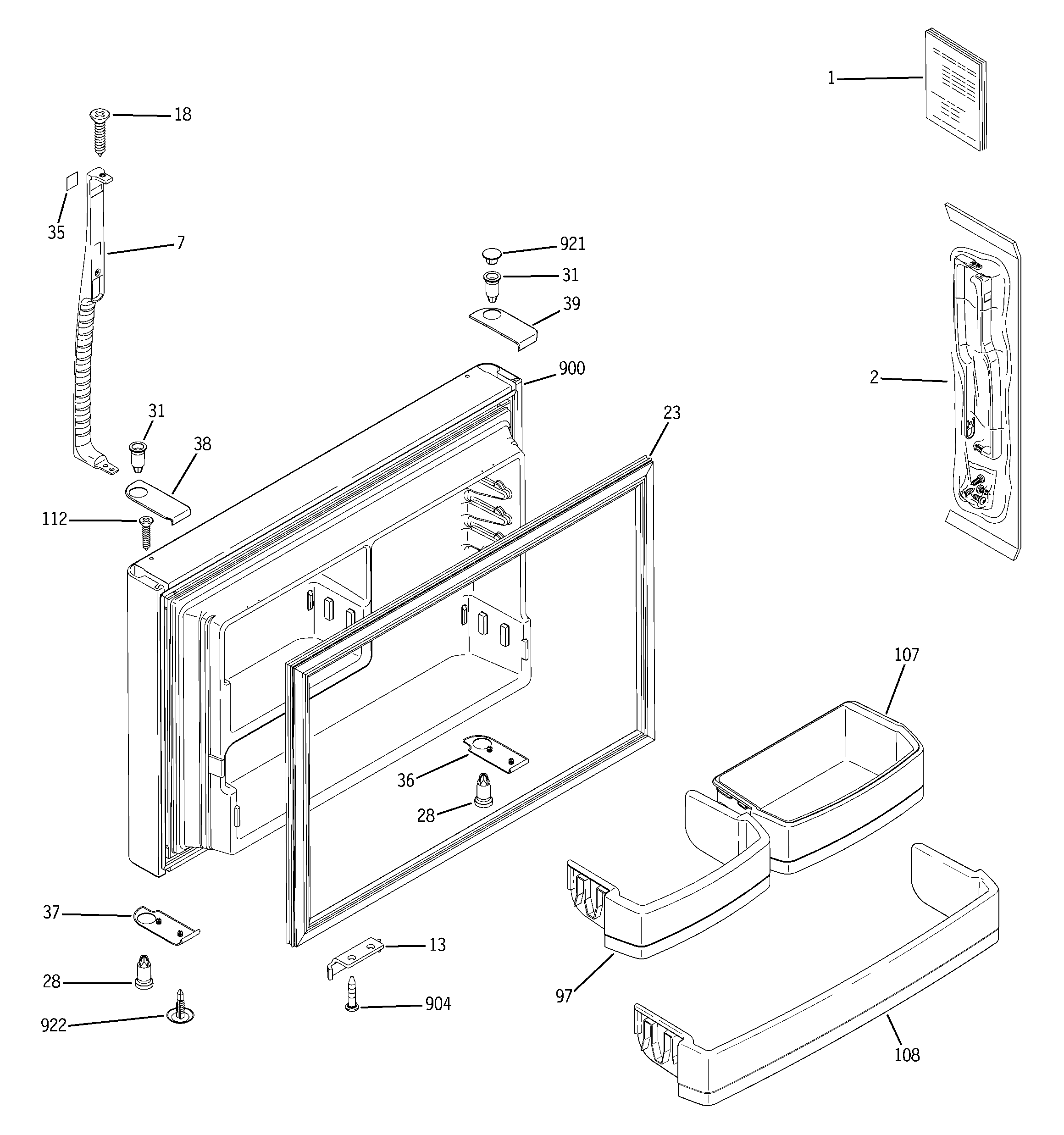 GE GTS22QBPBRBB freezer door diagram